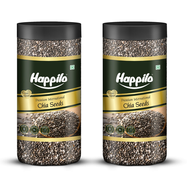 Happilo Premium Chia Seeds 500g Jar (Pack of 2), Nutrient-Rich Superfood, Rich in Omega-3 Fatty Acids, Fiber, Protein
