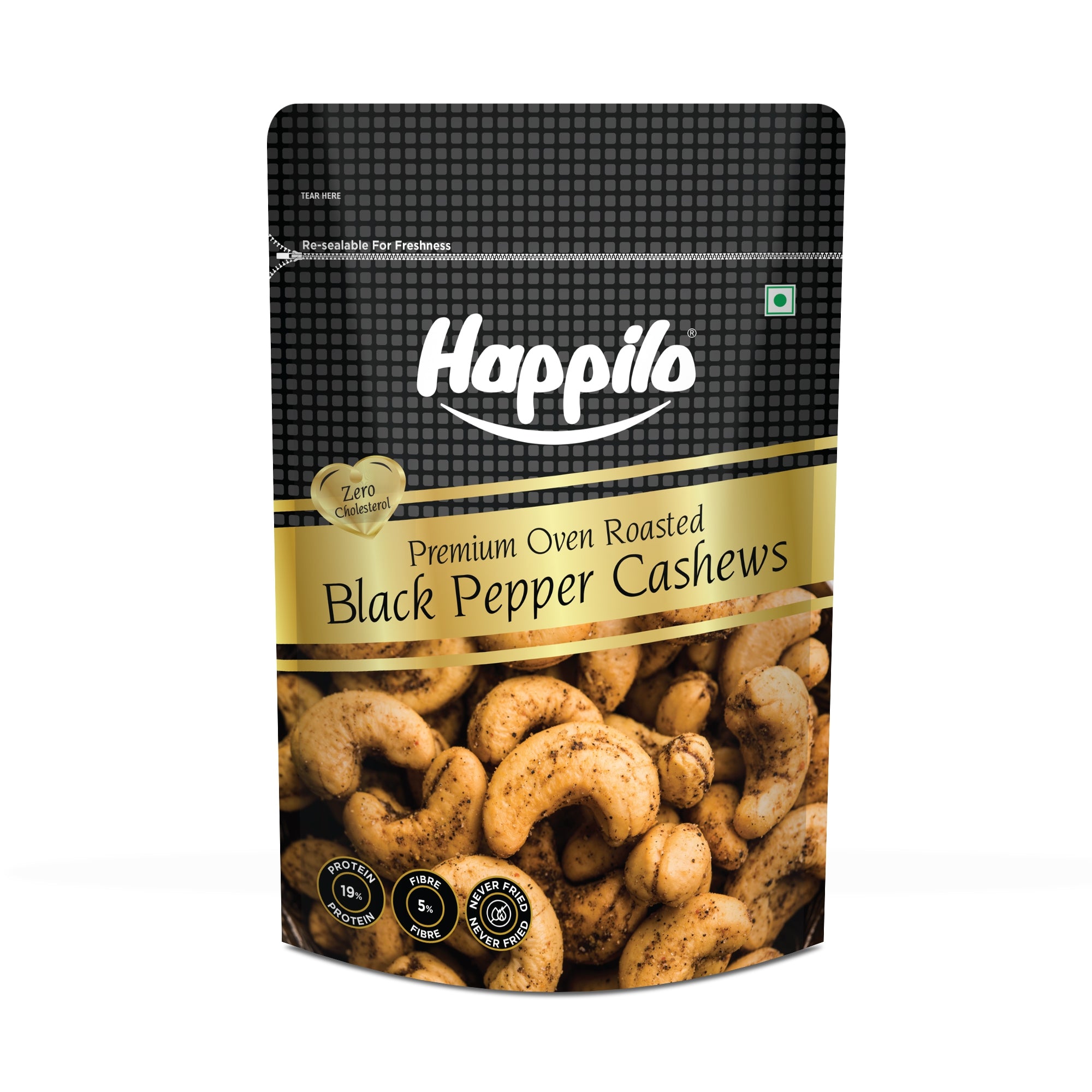 Happilo Salted Black Pepper Whole Cashews 160g, Super Healthy Crunchy Nuts, Non Fried, High Protein Dry Fruit