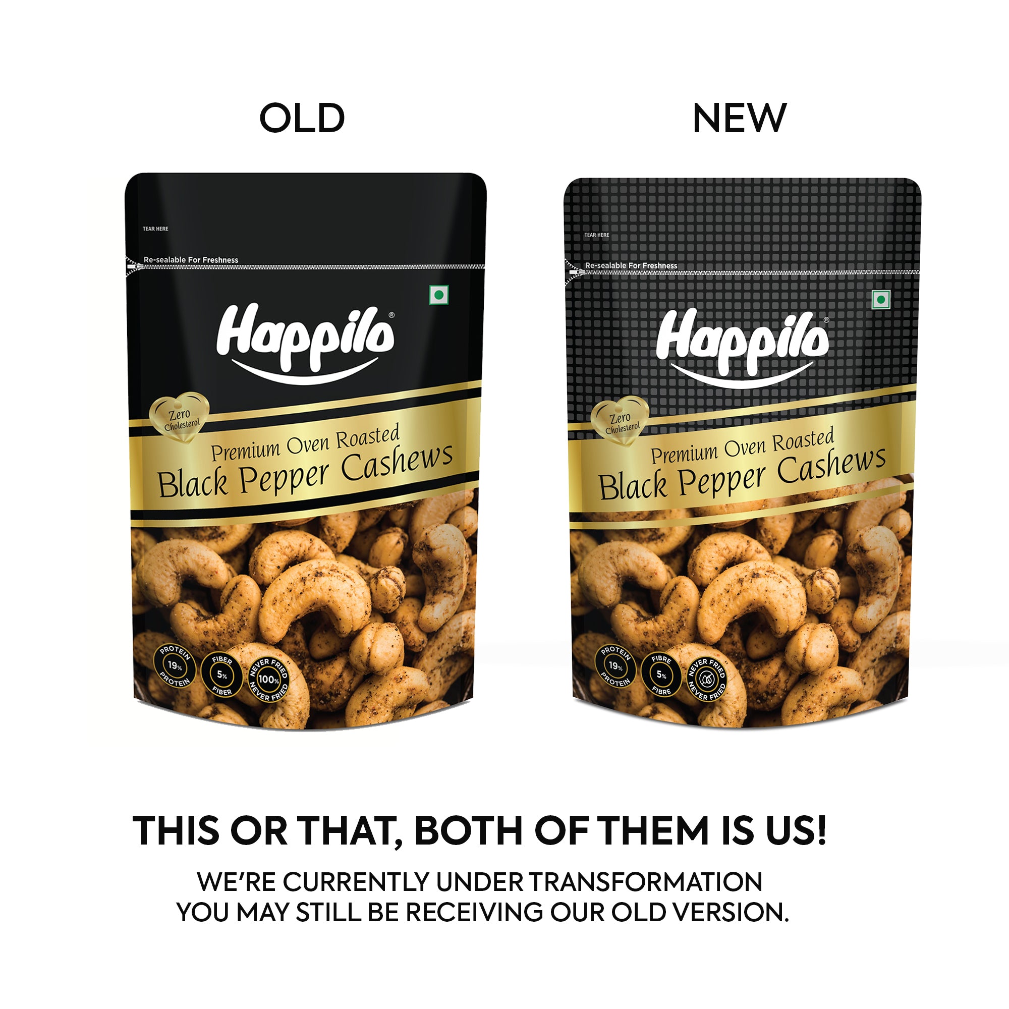 Happilo Salted Black Pepper Whole Cashews 160g, Super Healthy Crunchy Nuts, Non Fried, High Protein Dry Fruit