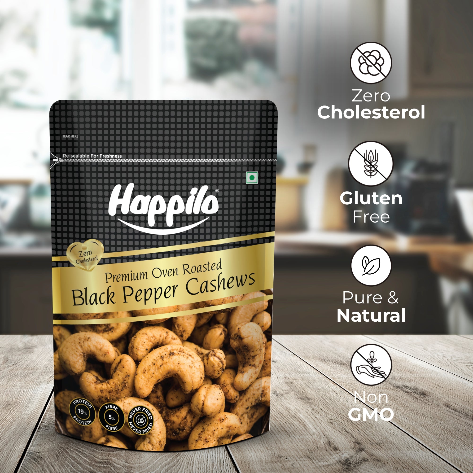 Happilo Salted Black Pepper Whole Cashews 160g, Super Healthy Crunchy Nuts, Non Fried, High Protein Dry Fruit