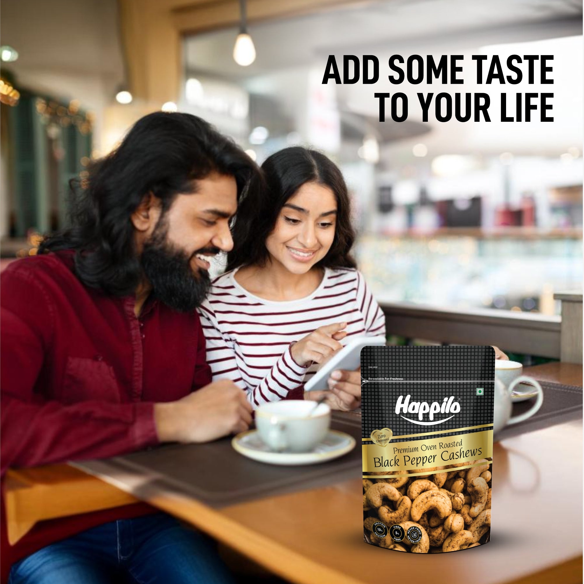 Happilo Salted Black Pepper Whole Cashews 160g, Super Healthy Crunchy Nuts, Non Fried, High Protein Dry Fruit