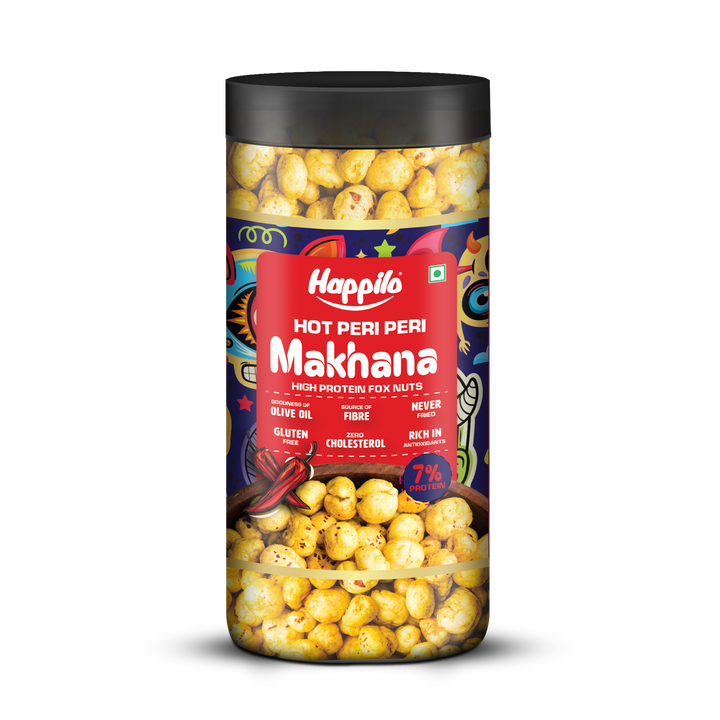 Happilo Makhana Superhot Peri Peri Jar 80g, Roasted Foxnut Healthy Snack Low Calorie Gluten Free and Vegan
