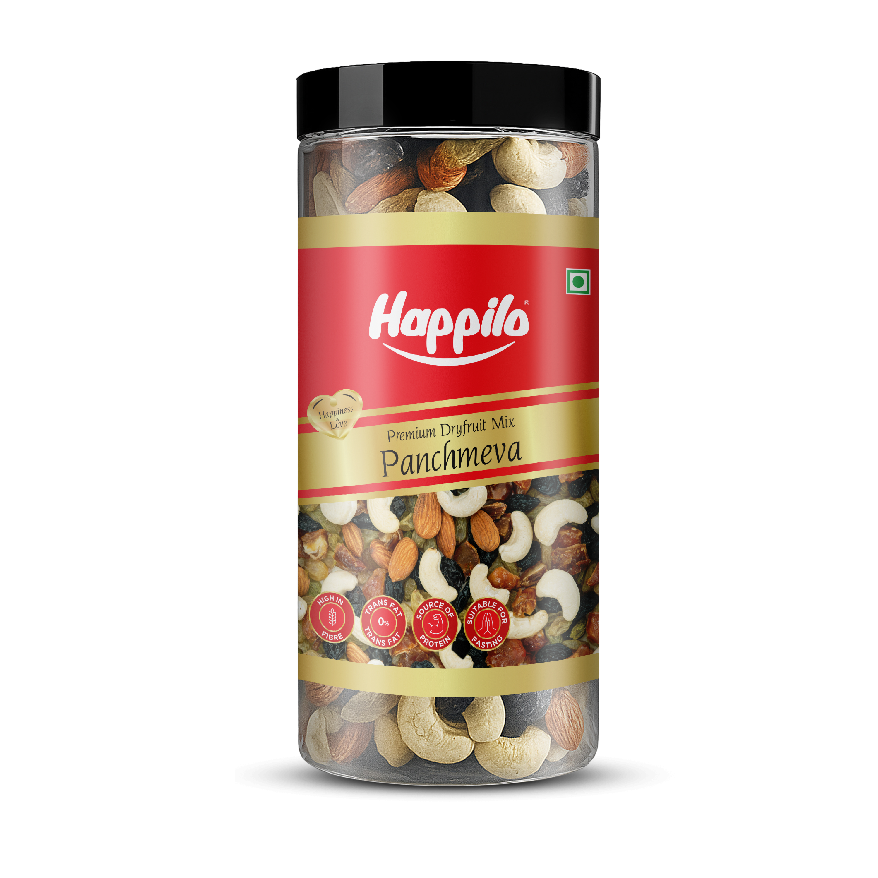Happilo Classic Panchmewa Dry Fruit Mix 405g Jar, Dry Dates, Golden Raisins, Black Raisins, Split Cashews, California Almonds