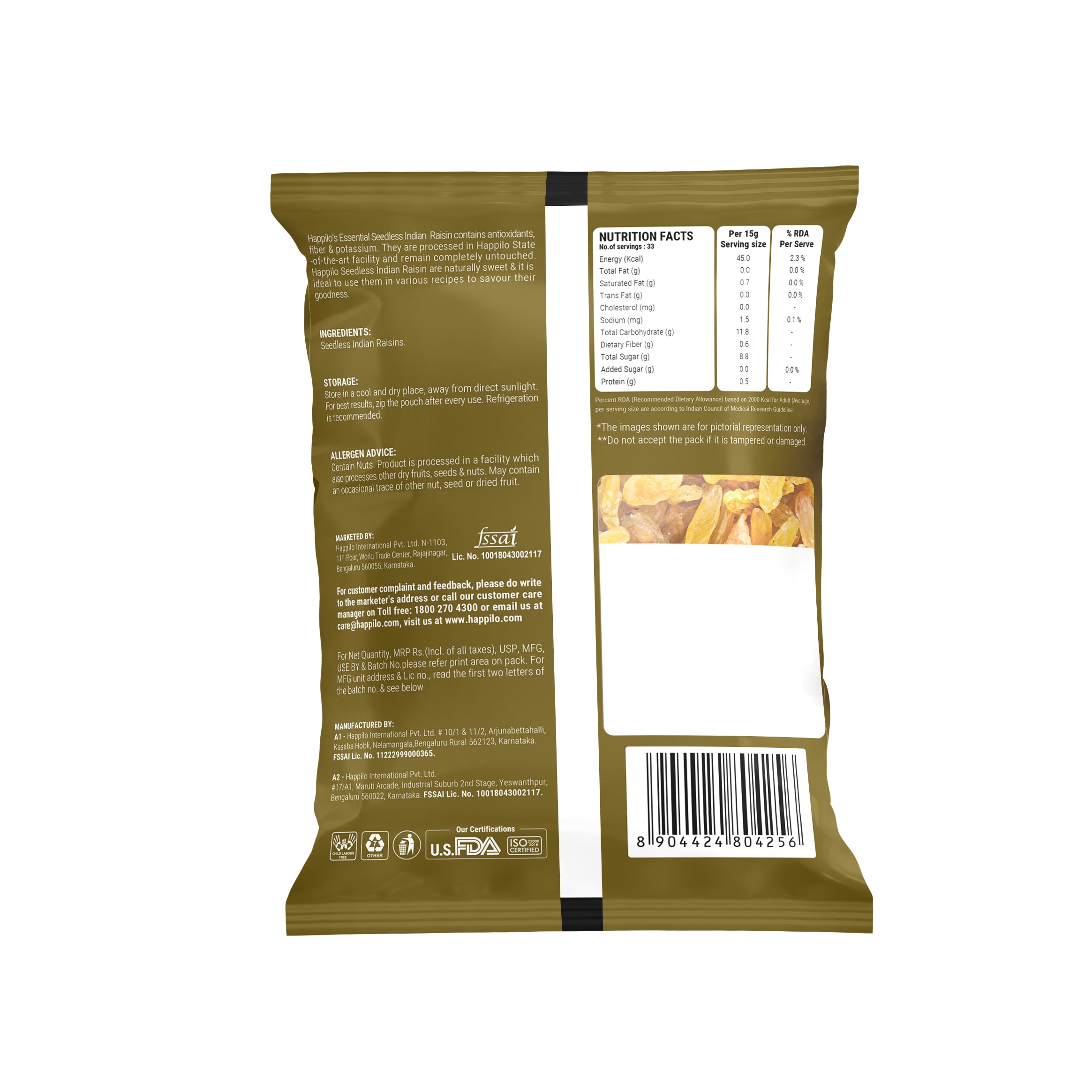 Happilo Essentials Seedless Indian Raisins 500g