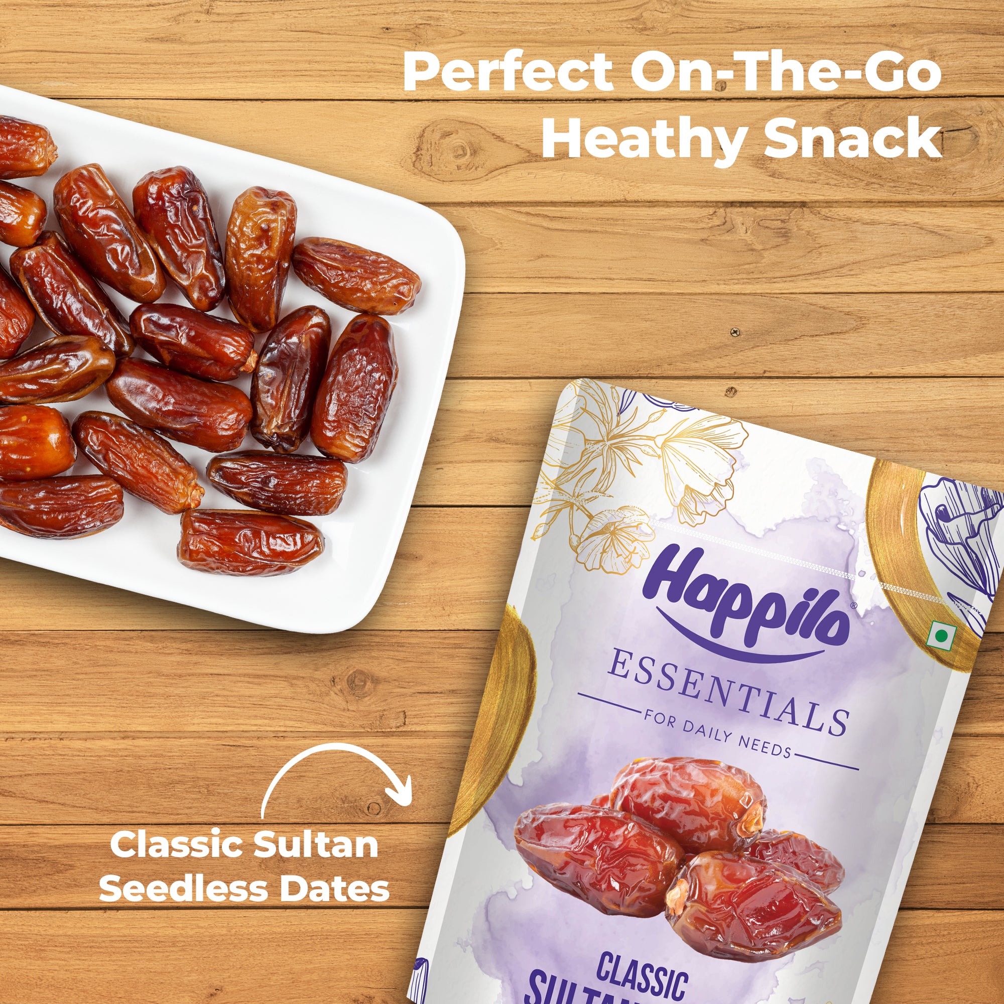 Happilo Essentials Classic Sultan Dates 500g (Pack of 2), Exquisite Taste and Texture, Rich in Nutrient, Vitamins, Minerals and Fiber
