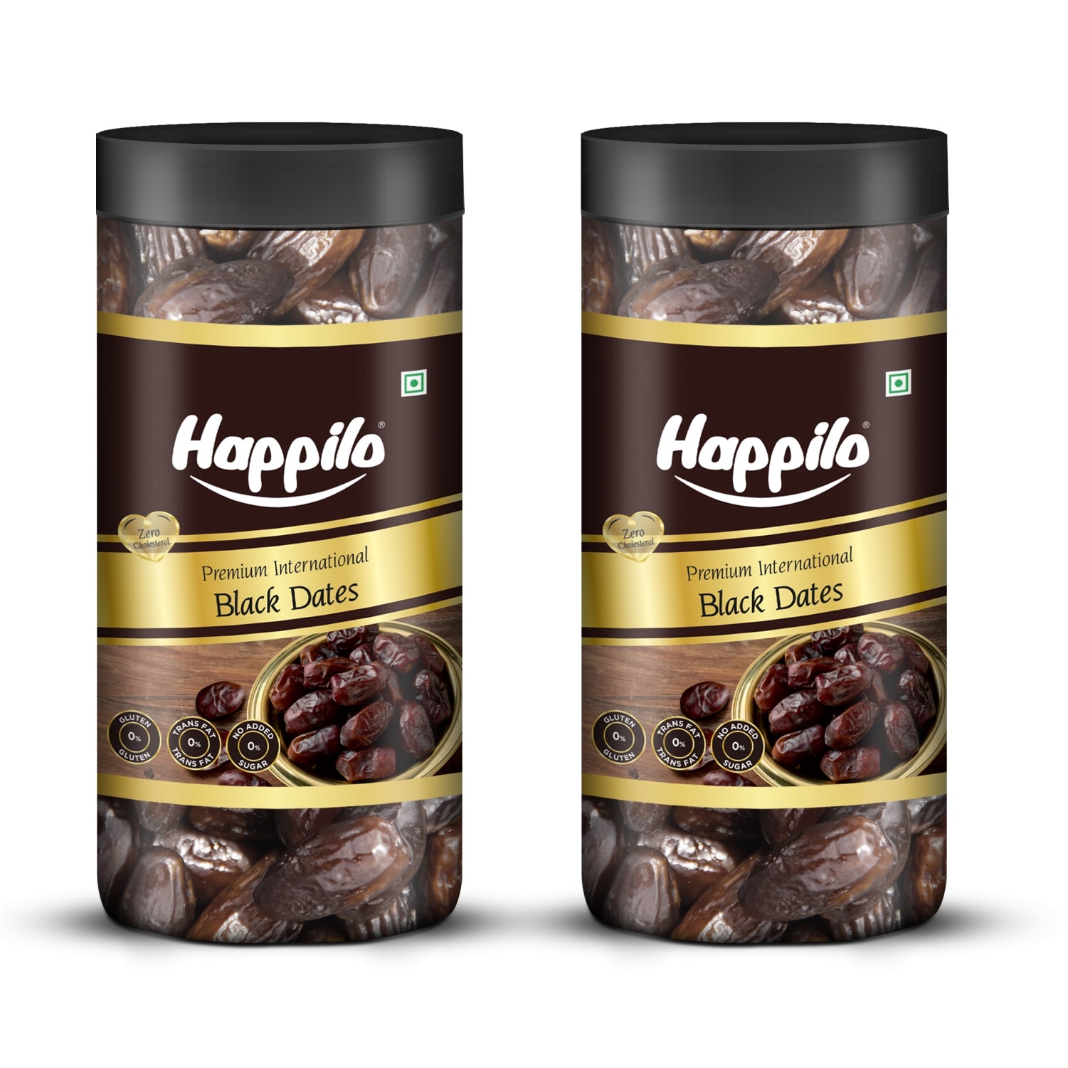 Happilo Premium Black Dry Dates Jar 400g (Pack of 2), Rich in Iron, Antixidants, Fiber and Vitamin, Chewy Texture, Natural Sweetness, No added Preservatives