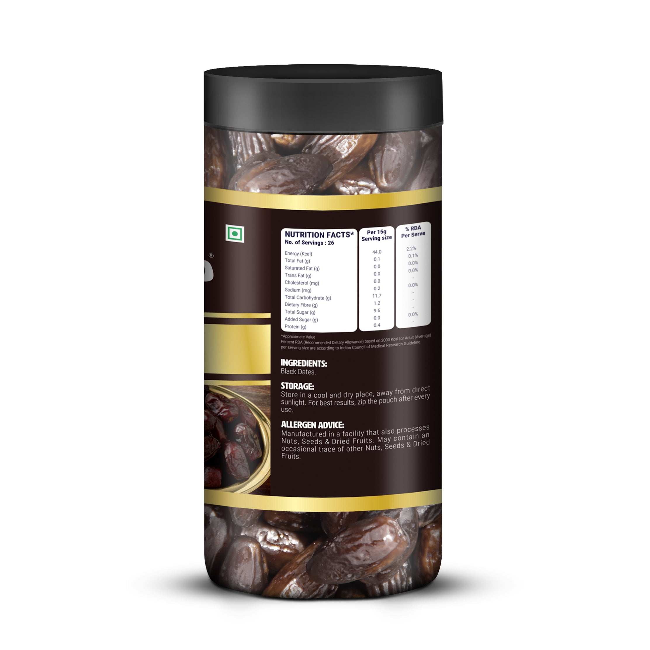 Happilo Premium Black Dry Dates Jar 400g (Pack of 2), Rich in Iron, Antixidants, Fiber and Vitamin, Chewy Texture, Natural Sweetness, No added Preservatives