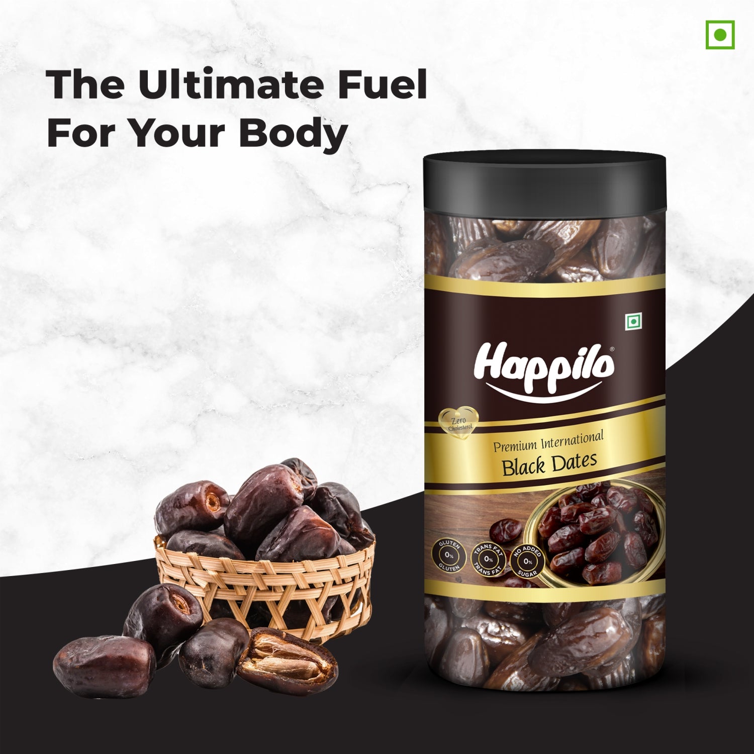 Happilo Black Dates Jar 400g, Rich in Iron, Antixidants, Fiber and Vitamin, Chewy Texture, Natural Sweetness, No added Preservatives