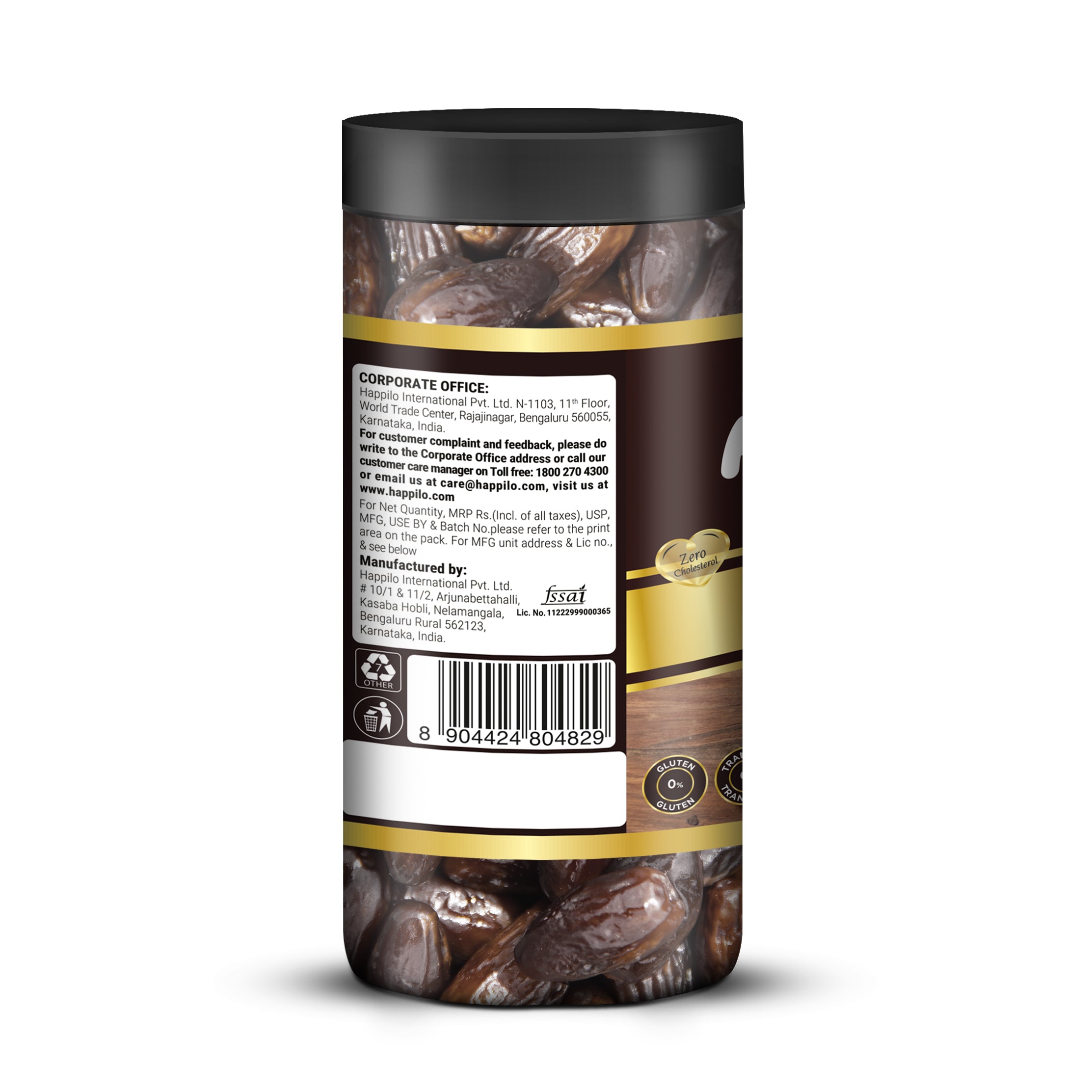 Happilo Black Dates Jar 400g, Rich in Iron, Antixidants, Fiber and Vitamin, Chewy Texture, Natural Sweetness, No added Preservatives