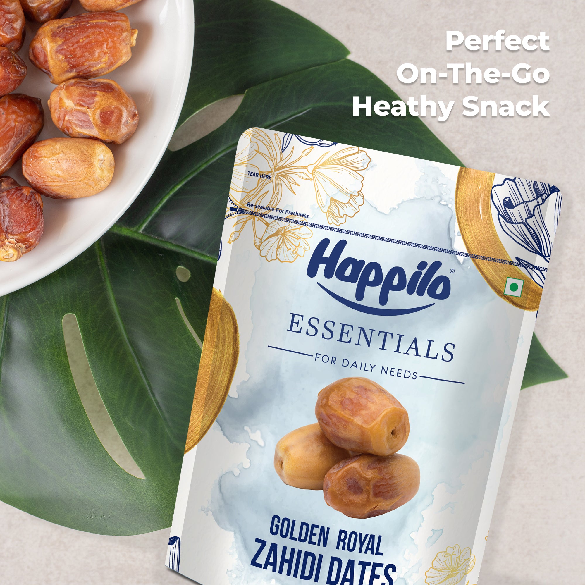 Happilo Essentials Golden Royal Zahidi Dates 500g (Pack of 2), Rich in Nutrients, Vitamins, Minerals and Dietary fiber, Natural Sweetness