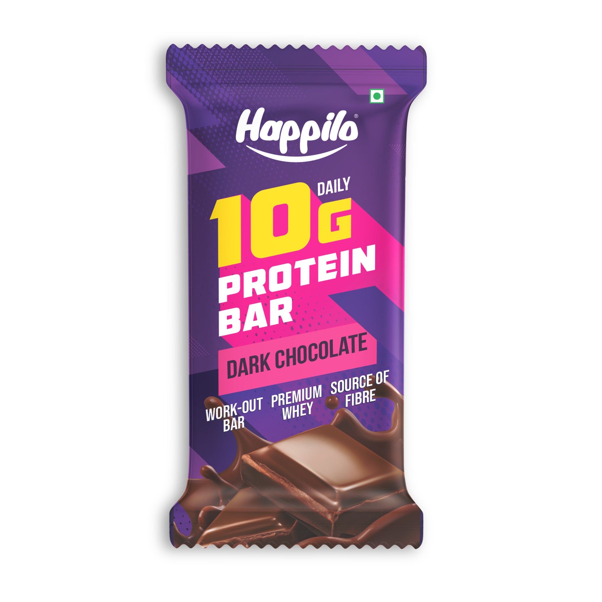 Happilo Premium Dark Chocolate Protein Bar, 10g Protein, Premium Whey, Source of Fiber, Work Out Bar