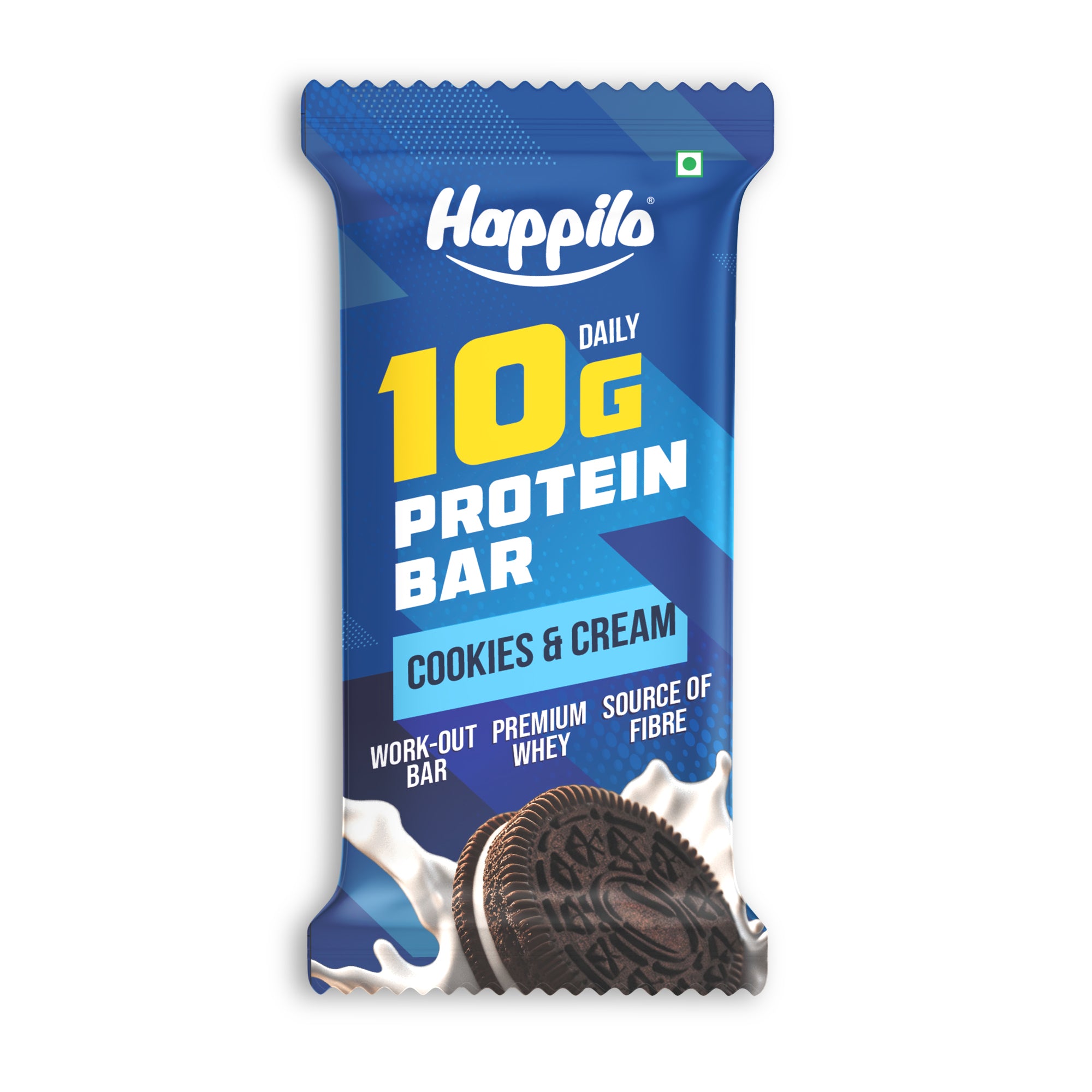 Happilo Premium Cookies & Cream Protein Bar, Protein 10g, Premium Whey, Source of Fiber, Work Out Bar