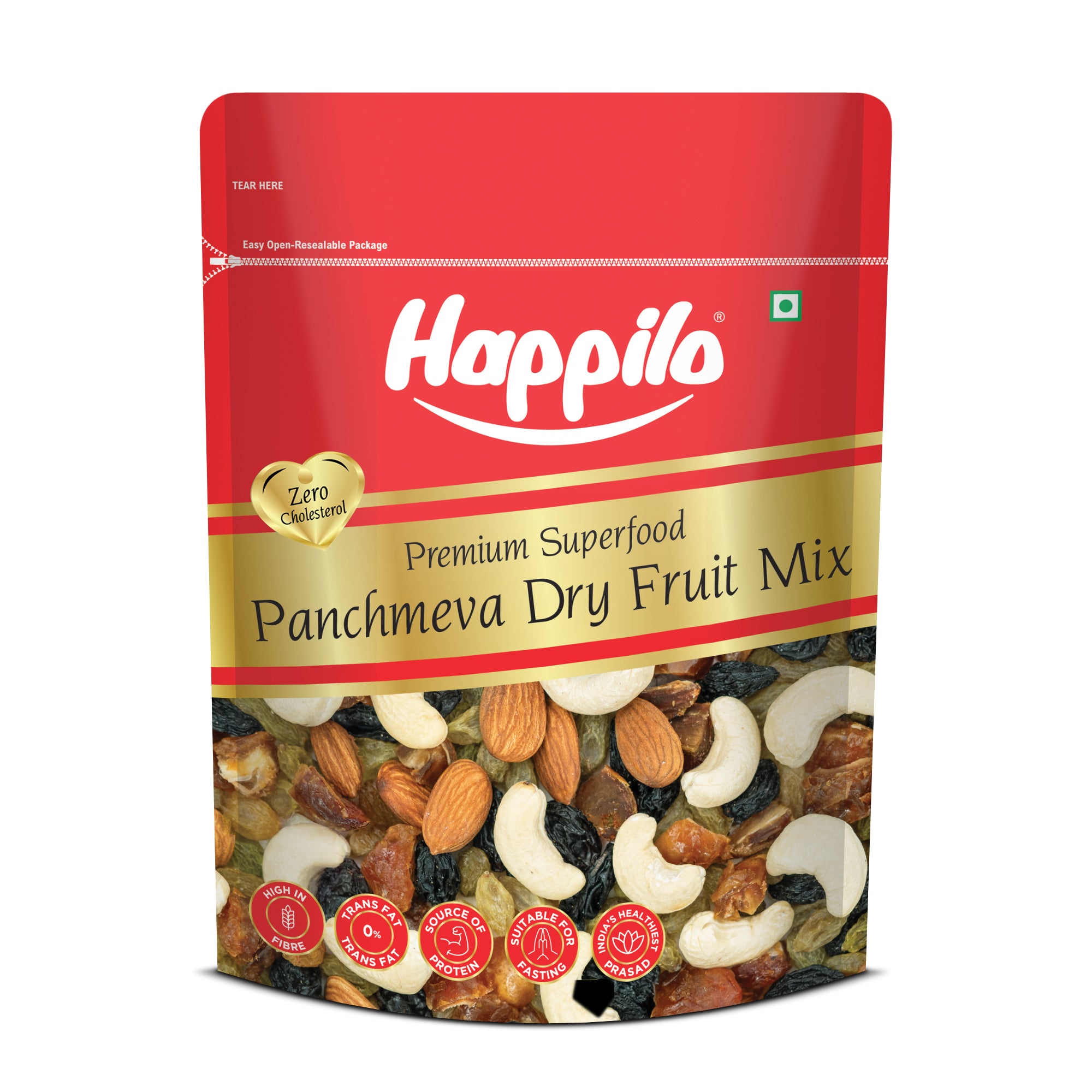 Happilo Premium Panchmewa Dry Fruit Mix 400g, Dry Dates, Golden Raisins, Black Raisins, Split Cashews, California Almonds