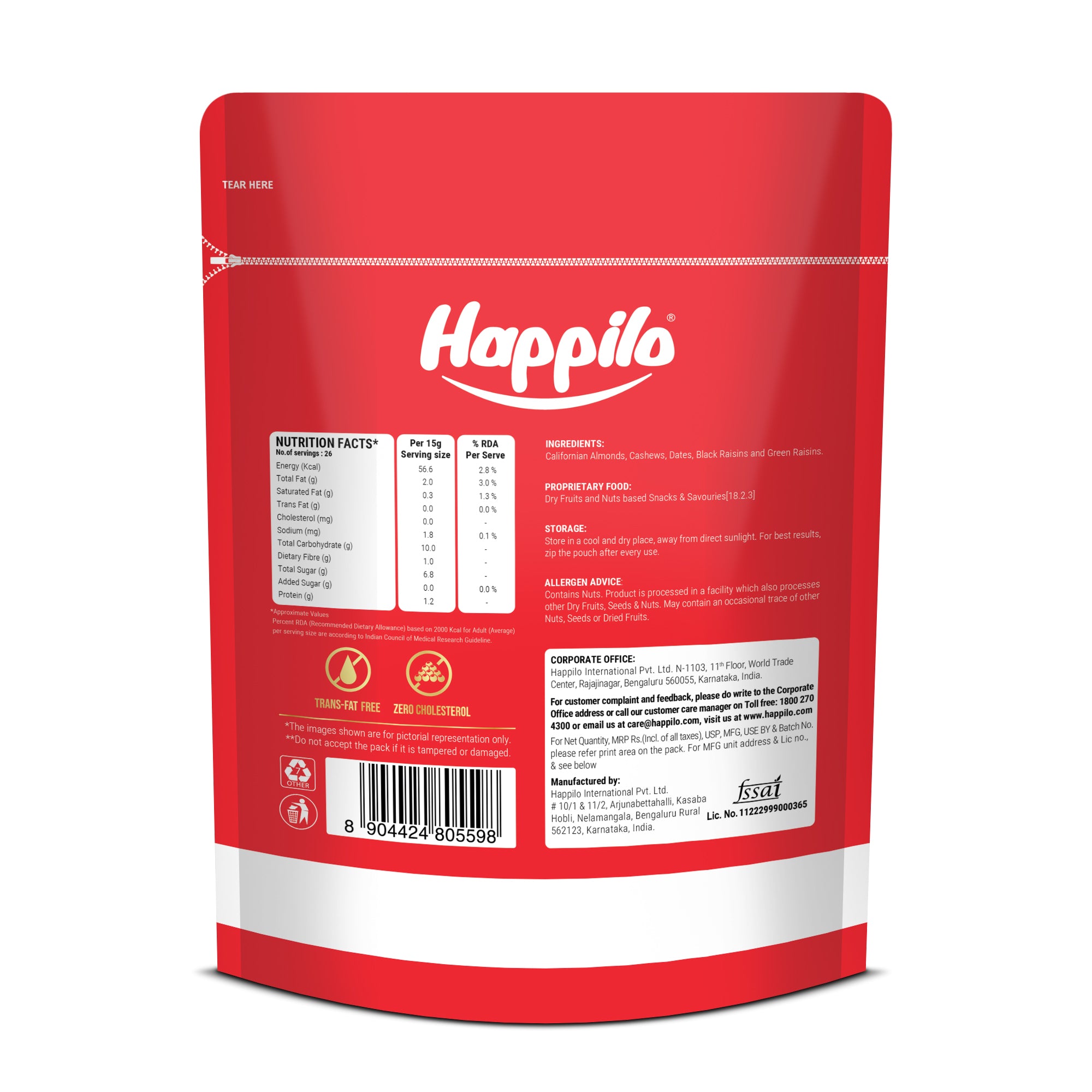 Happilo Premium Panchmewa Dry Fruit Mix 400g, Dry Dates, Golden Raisins, Black Raisins, Split Cashews, California Almonds