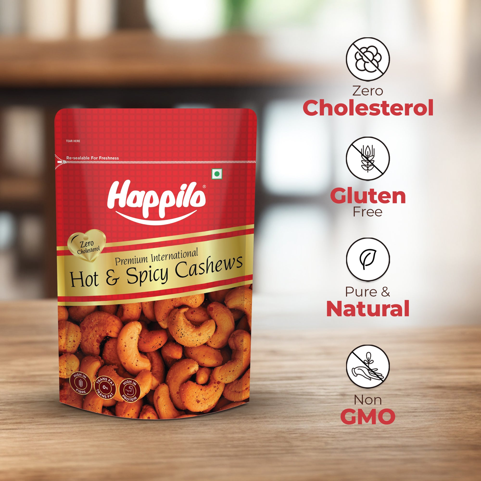 Happilo Premium International Hot & Spice Cashew 45g, Fiery and Flavorful Snack, Rich in Healthy Fats, Protein, and Essential Minerals