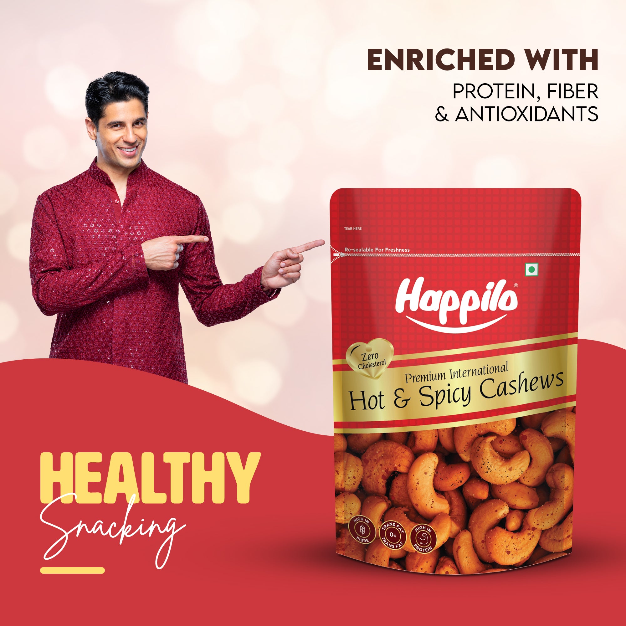 Happilo Premium International Hot & Spice Cashew 45g, Fiery and Flavorful Snack, Rich in Healthy Fats, Protein, and Essential Minerals