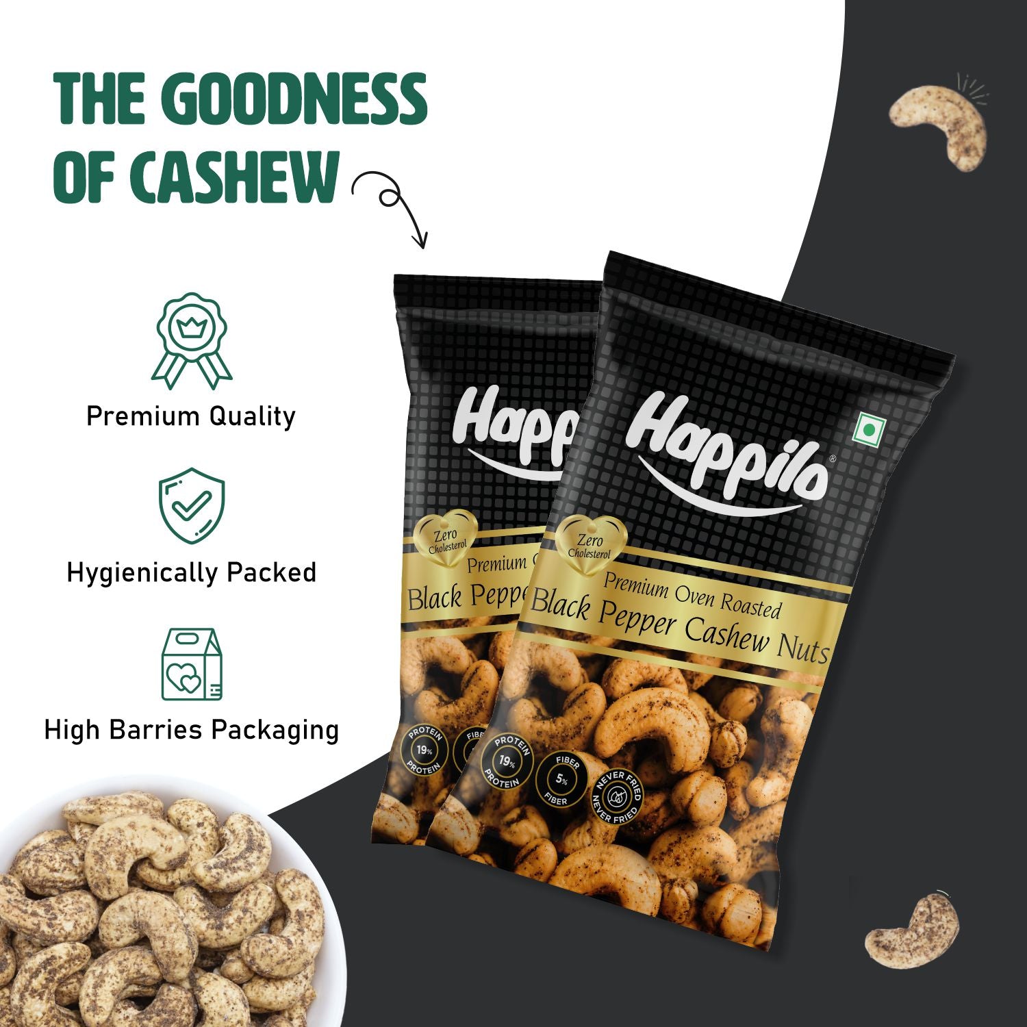 Happilo Smart Snack Black Pepper Cashews 18g