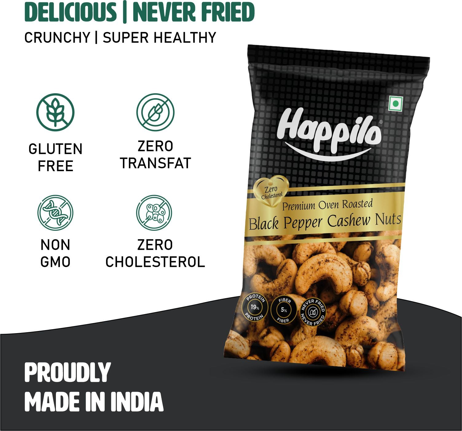 Happilo Smart Snack Black Pepper Cashews 18g