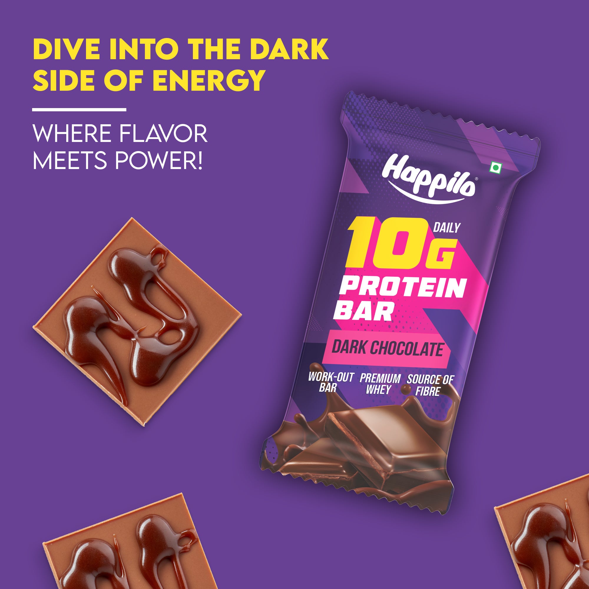 Happilo Premium Dark Chocolate Protein Bar, 10g Protein, Premium Whey, Source of Fiber, Work Out Bar