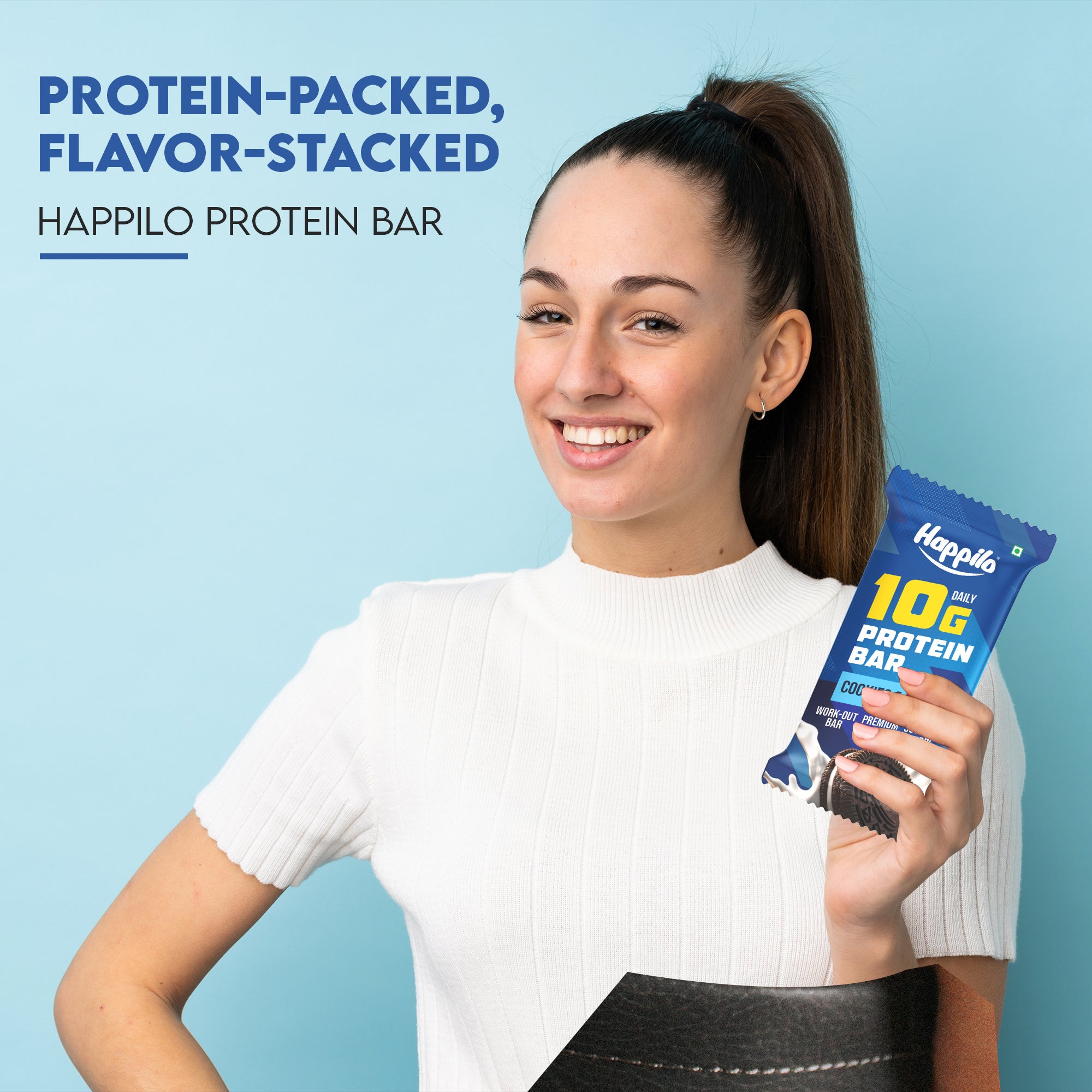 Happilo Premium Cookies & Cream Protein Bar, Protein 10g, Premium Whey, Source of Fiber, Work Out Bar