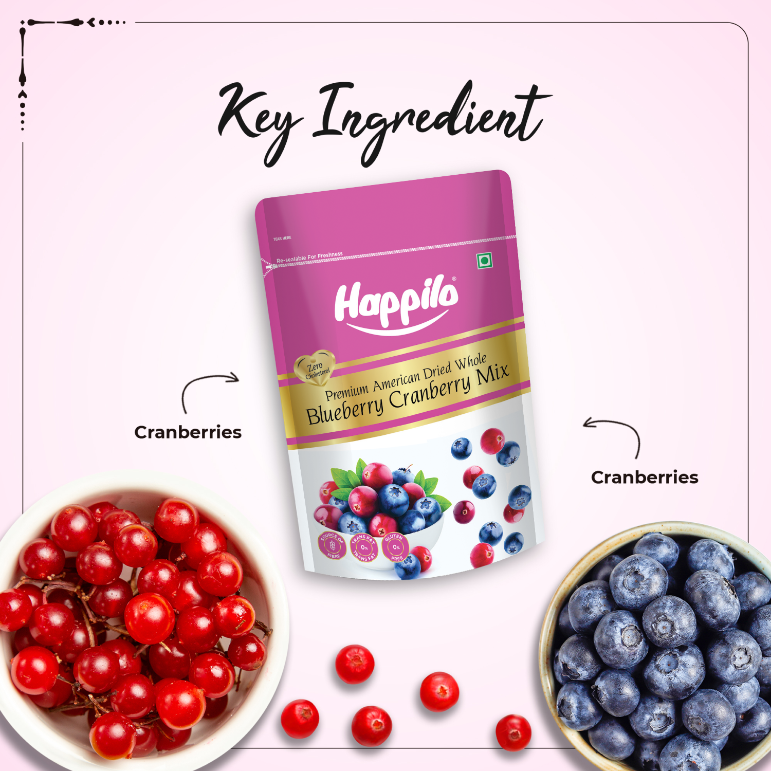 Happilo Premium Dried Blueberry Cranberry Duet