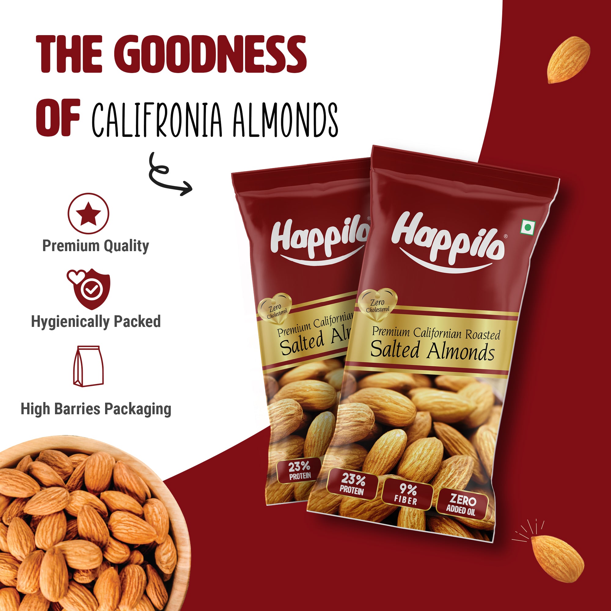 Happilo Smart Snack Californian Almonds Oven Roasted, Salted 15g