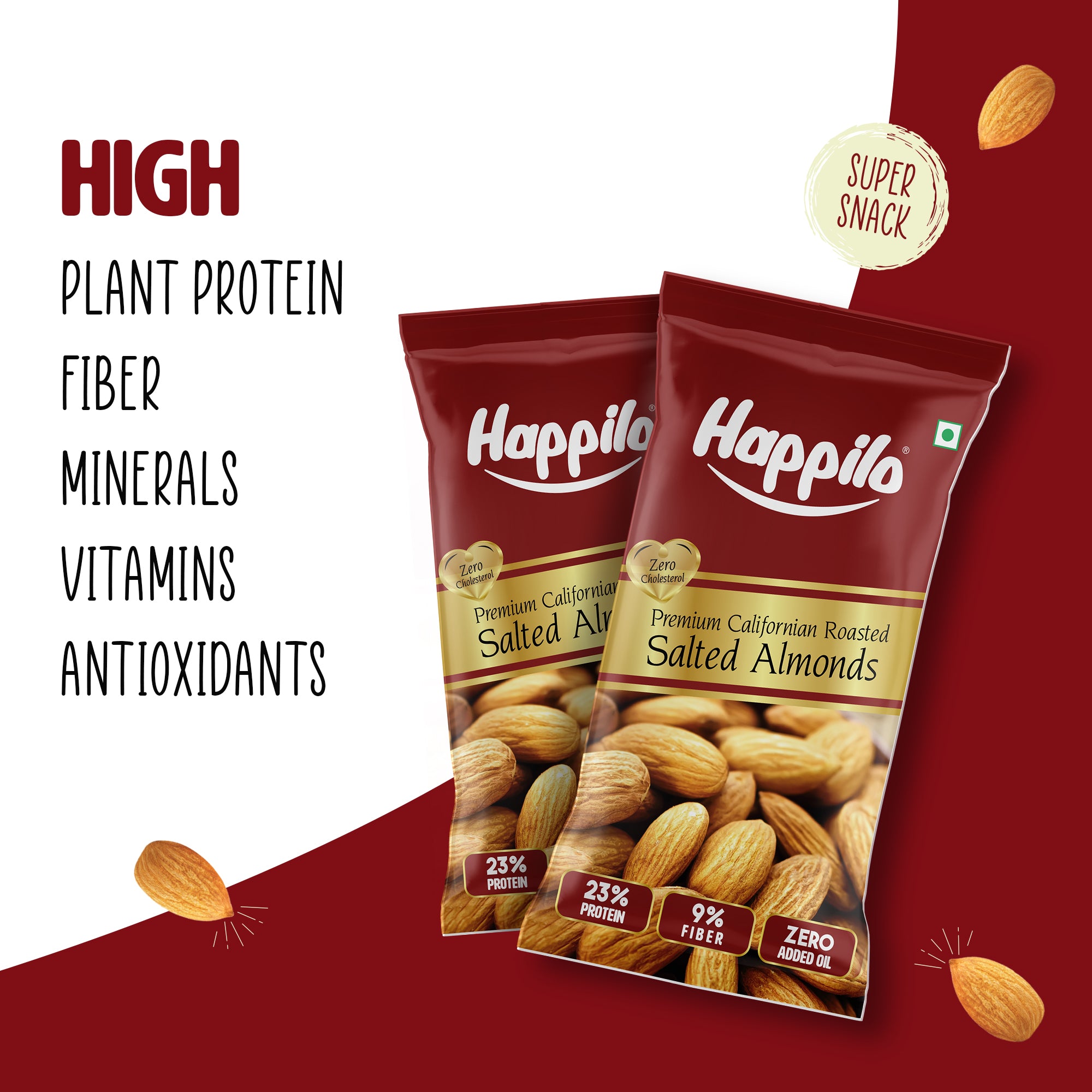 Happilo Smart Snack Californian Almonds Oven Roasted, Salted 15g