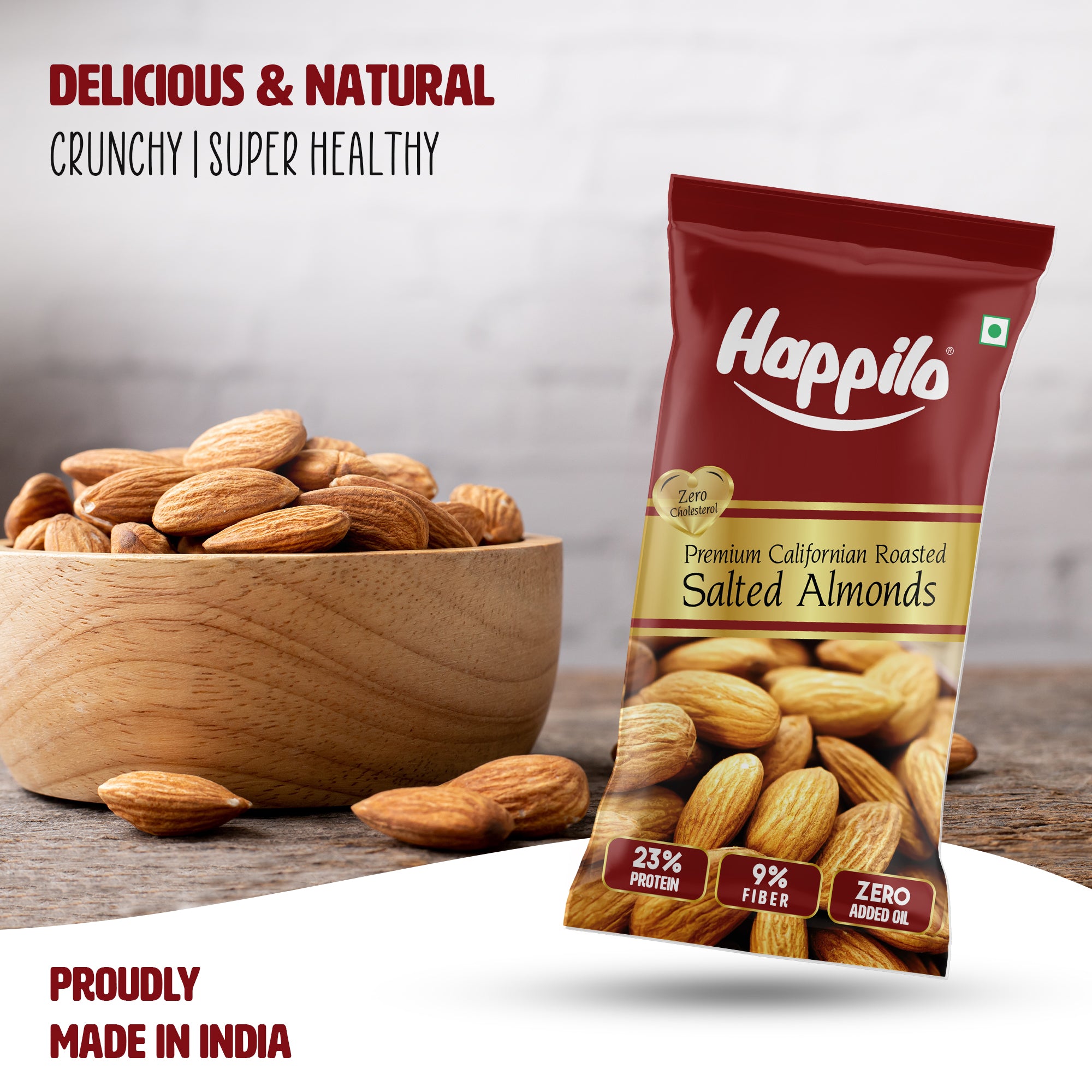 Happilo Smart Snack Californian Almonds Oven Roasted, Salted 15g