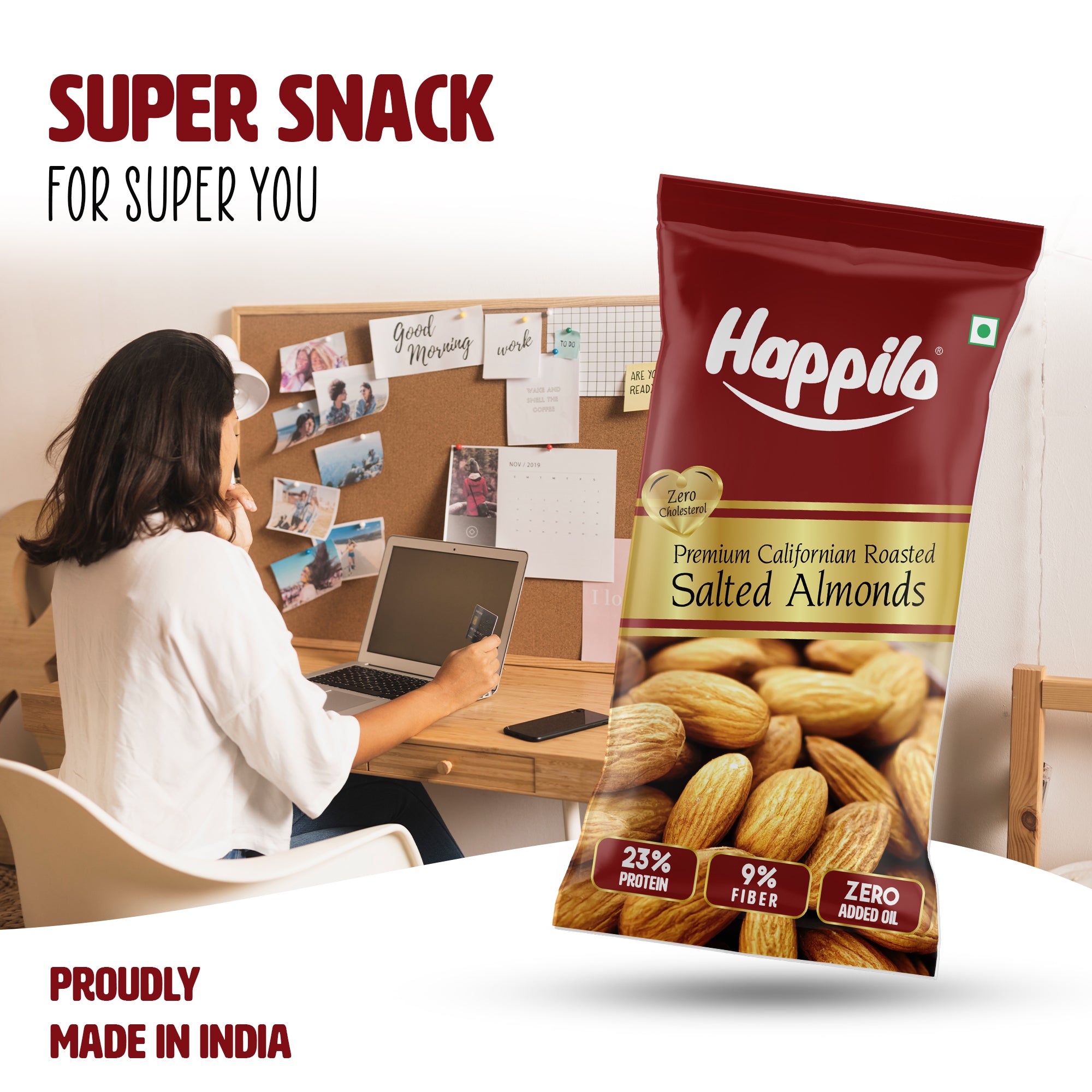 Happilo Smart Snack Californian Almonds Oven Roasted, Salted 15g