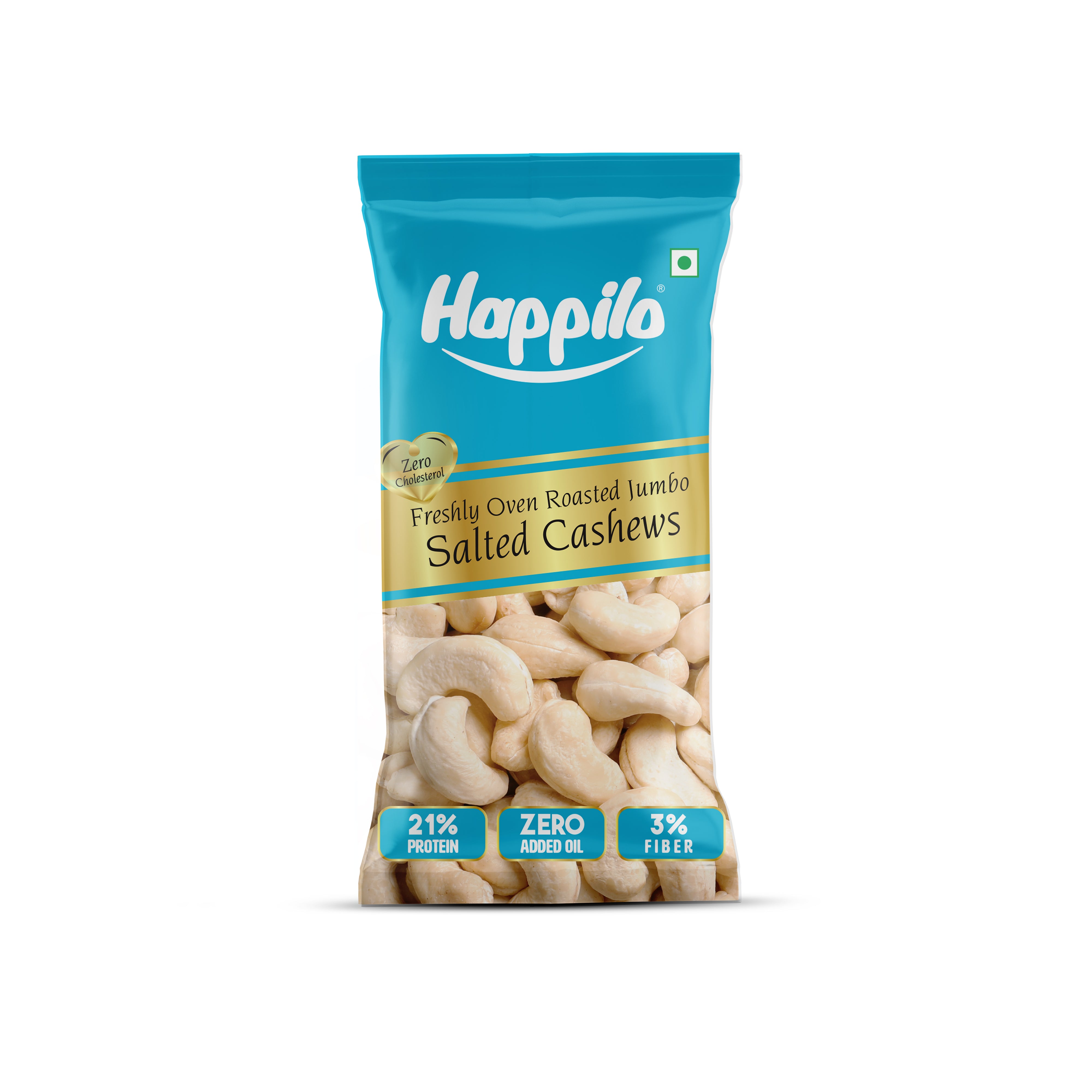 Happilo Smart Snack Whole Cashews Oven Roasted - Salted 18g