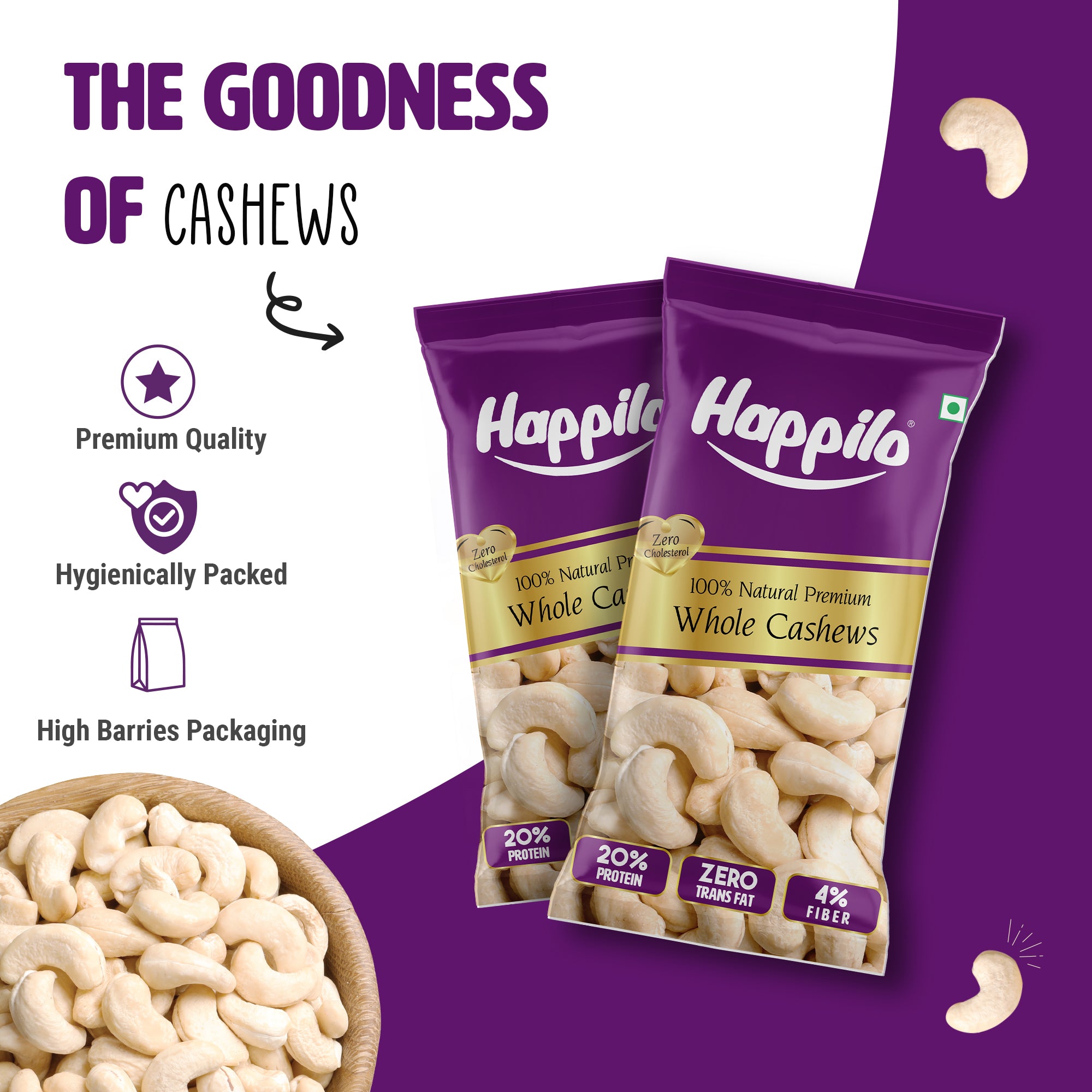 Happilo Smart Snack Natural Whole Cashews 18g