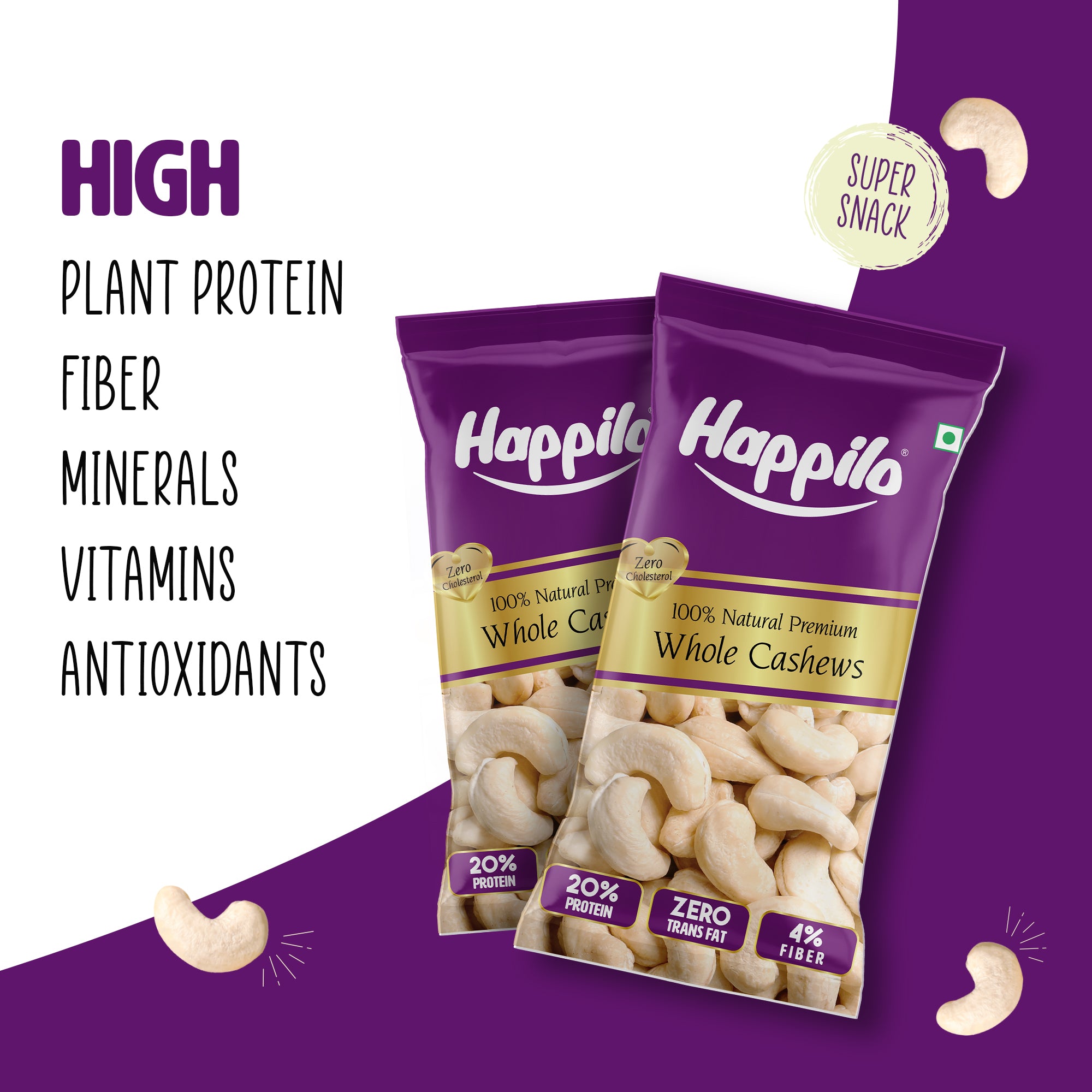 Happilo Smart Snack Natural Whole Cashews 18g