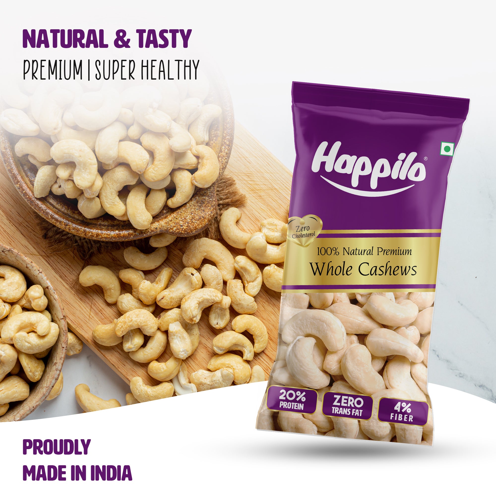 Happilo Smart Snack Natural Whole Cashews 18g