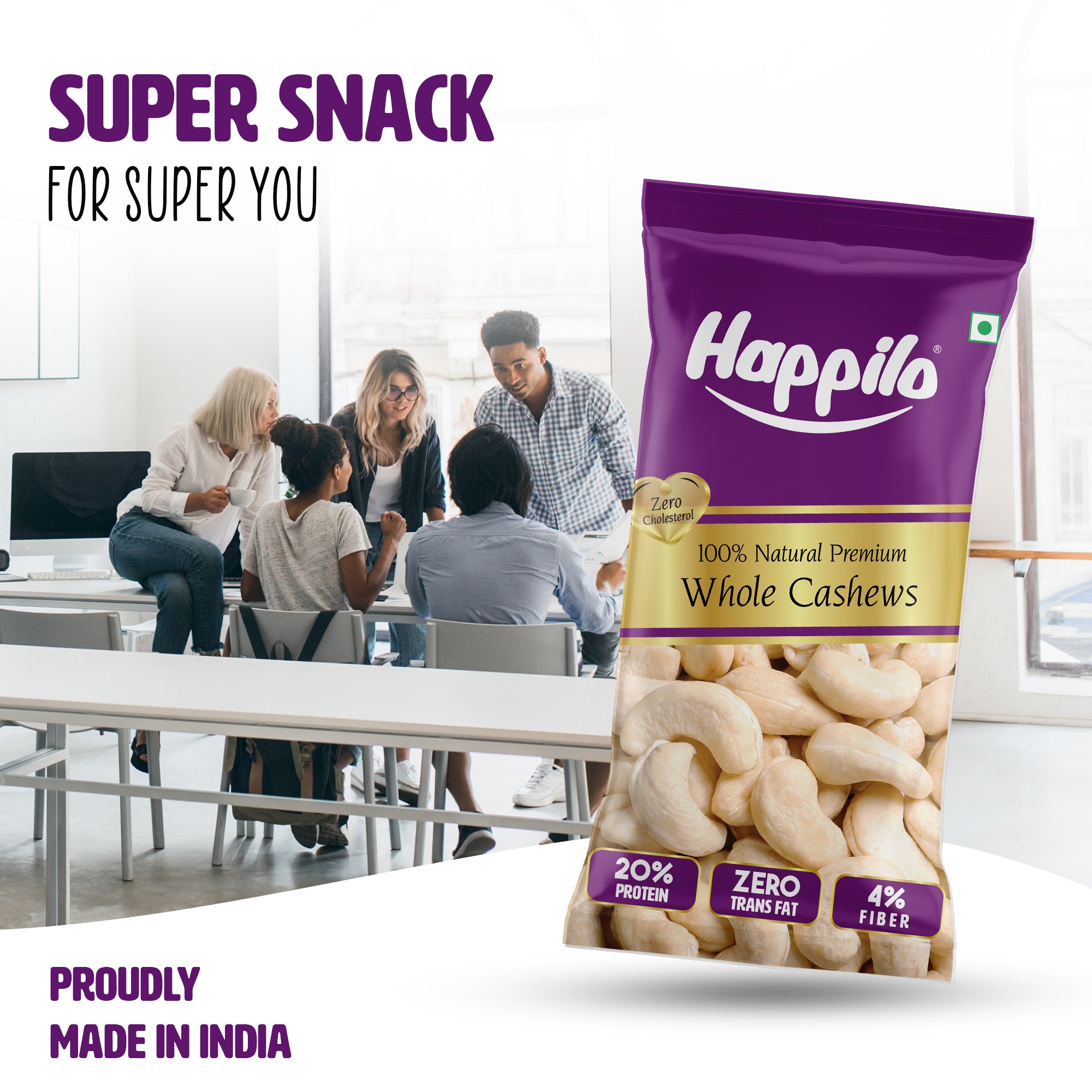 Happilo Smart Snack Natural Whole Cashews 18g