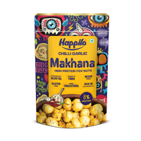 Happilo Premium Super Snack Makhana Chilli Garlic 55g, Roasted Foxnut Healthy Snack Low Calorie Gluten Free and Vegan