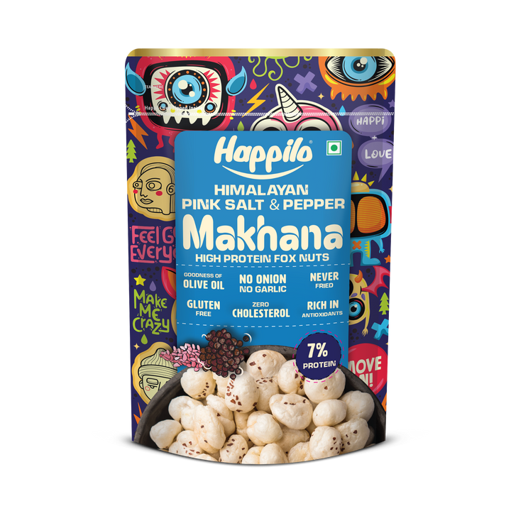 Happilo Premium Super Snack Makhana Himalayan Salt & Pepper55g, Roasted Foxnut Healthy Snack Low Calorie Gluten Free and Vegan
