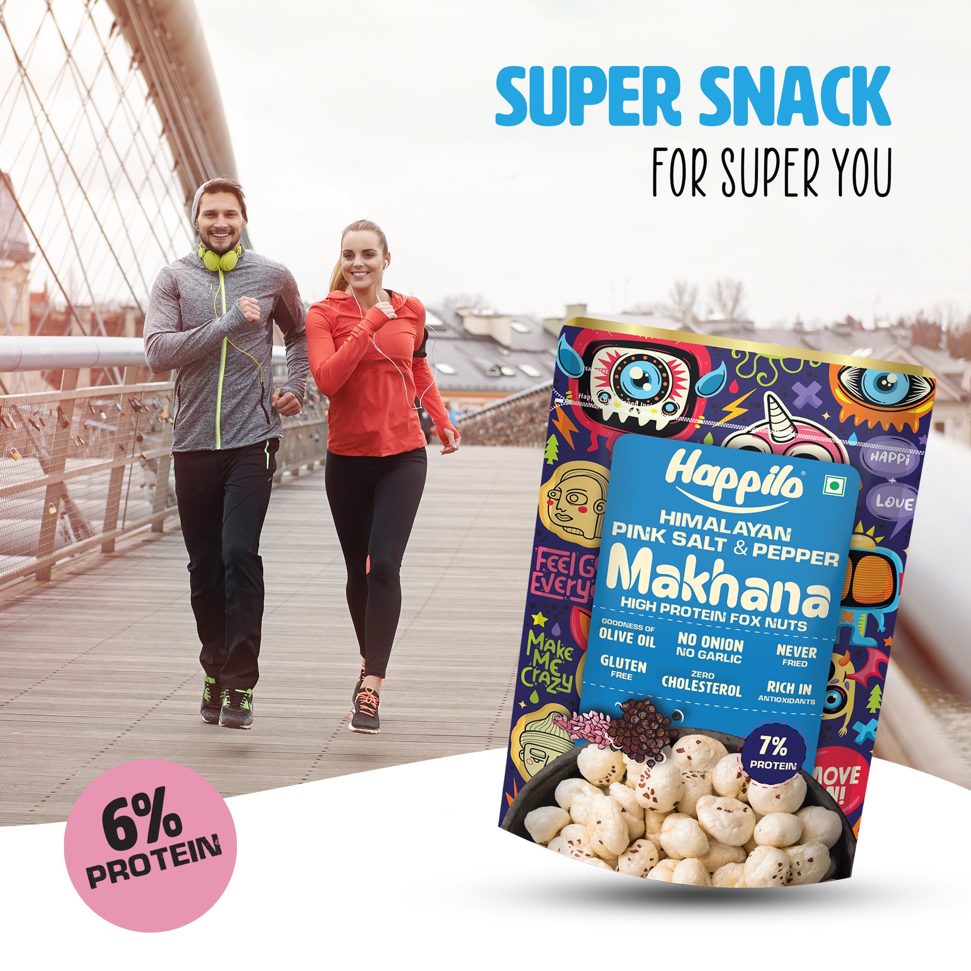 Happilo Premium Super Snack Makhana Himalayan Salt & Pepper55g, Roasted Foxnut Healthy Snack Low Calorie Gluten Free and Vegan
