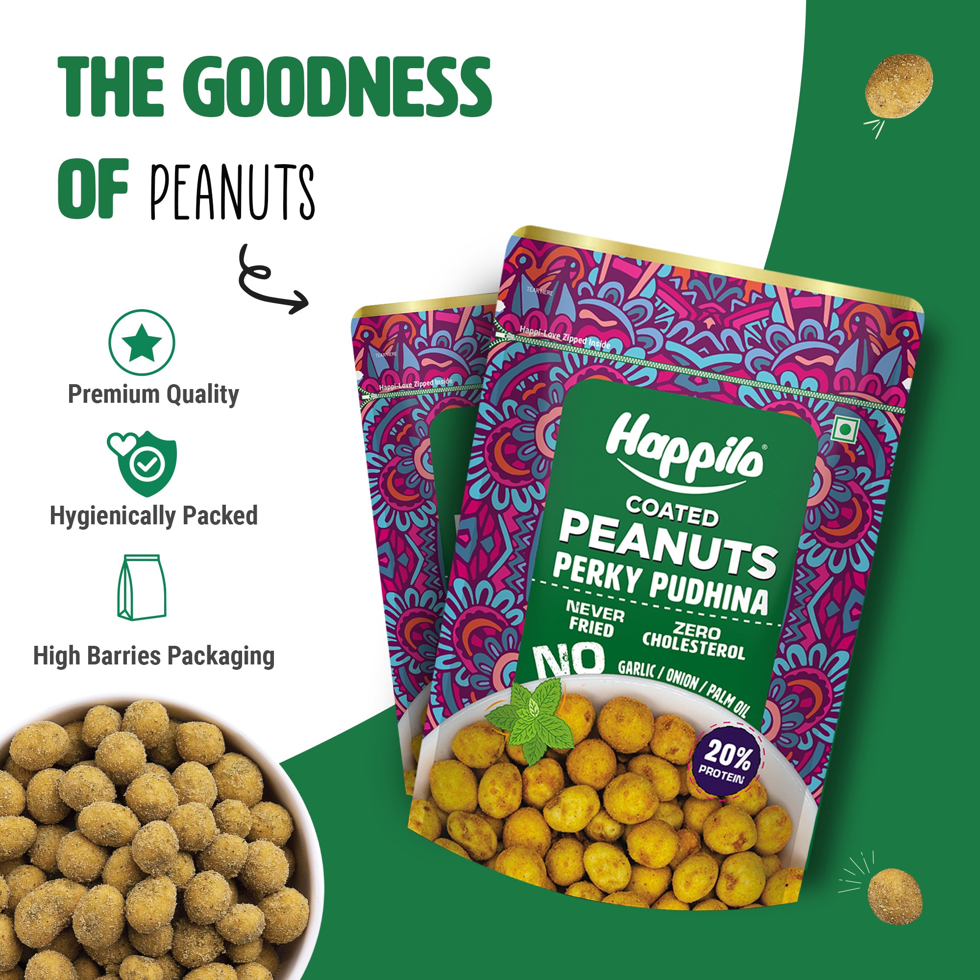 Happilo Premium Super Snack Perky Pudhina Peanut 150g, Crunchy and Nutty, High in Protein and Dietary Fibre
