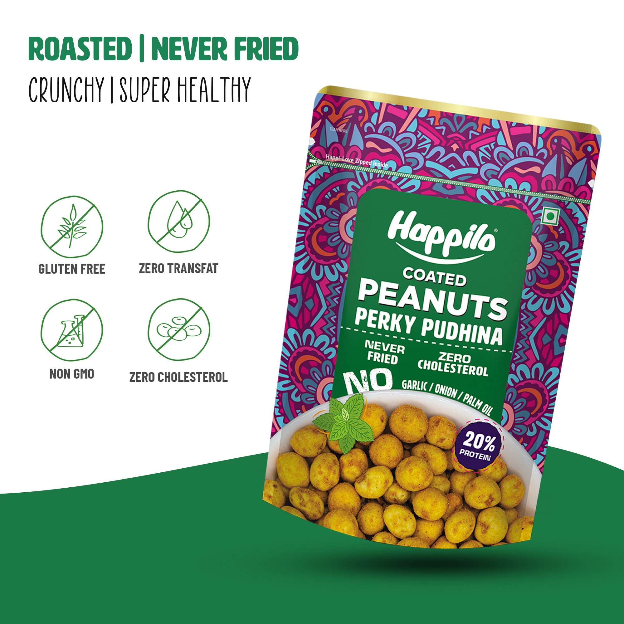 Happilo Premium Super Snack Perky Pudhina Peanut 150g, Crunchy and Nutty, High in Protein and Dietary Fibre