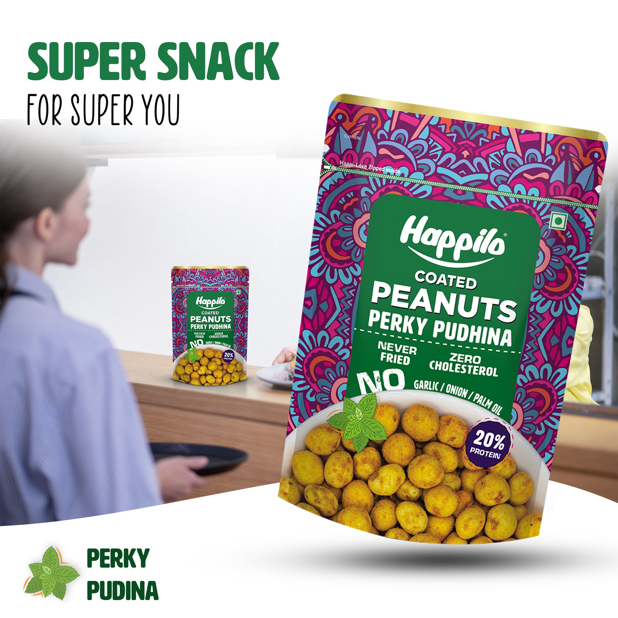 Happilo Premium Super Snack Perky Pudhina Peanut 150g, Crunchy and Nutty, High in Protein and Dietary Fibre