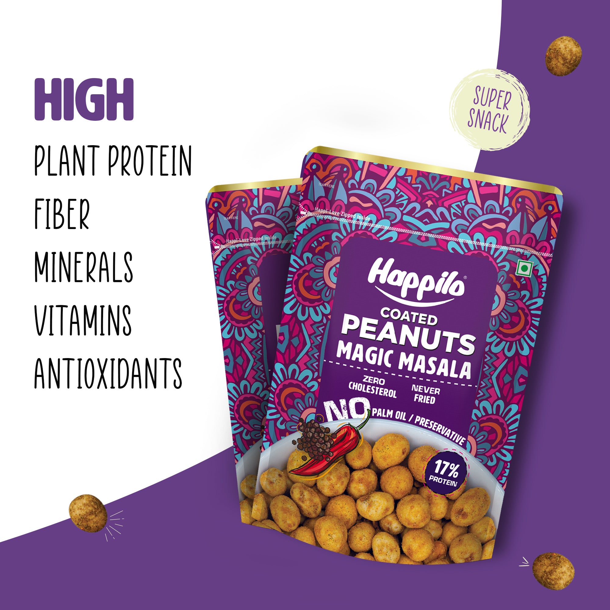 Happilo Premium Super Snack Magic Masala Peanut 150g, Crunchy and Nutty, High in Protein and Dietary Fibre