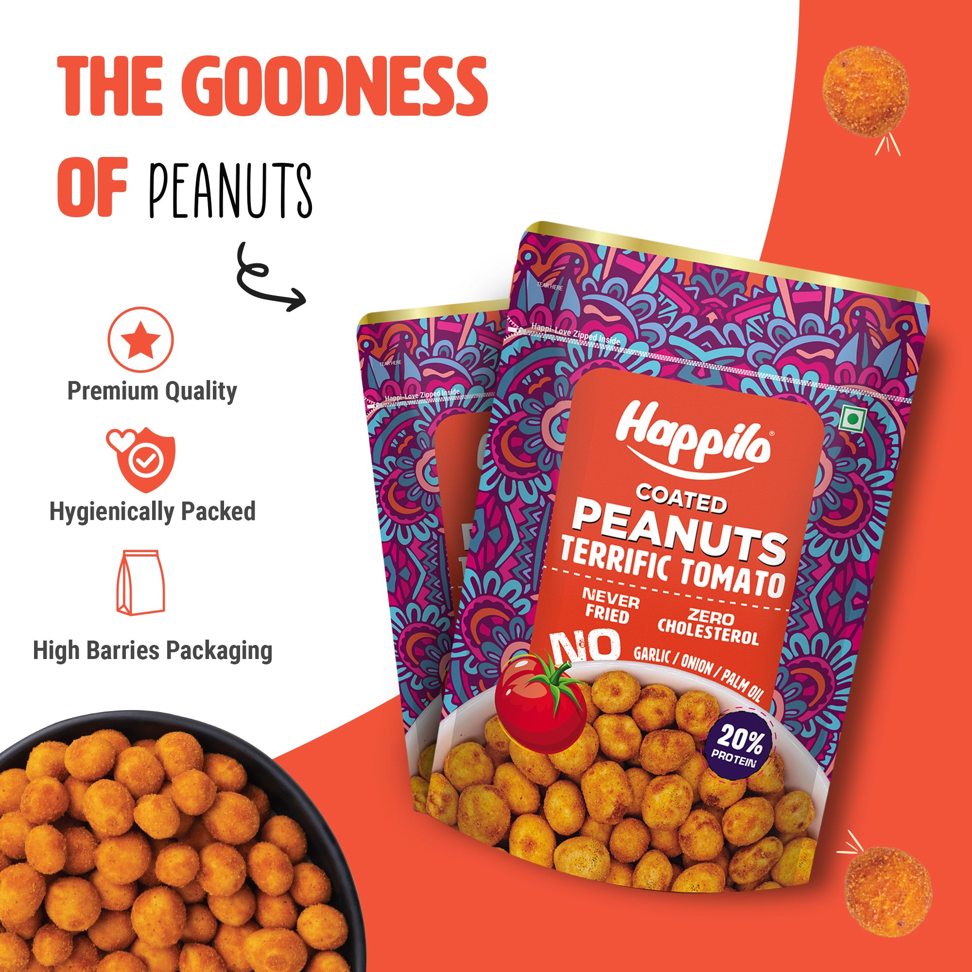 Happilo Premium Super Snack Terrific Tomato Peanut 150g, Crunchy and Nutty, High in Protein and Dietary Fibre