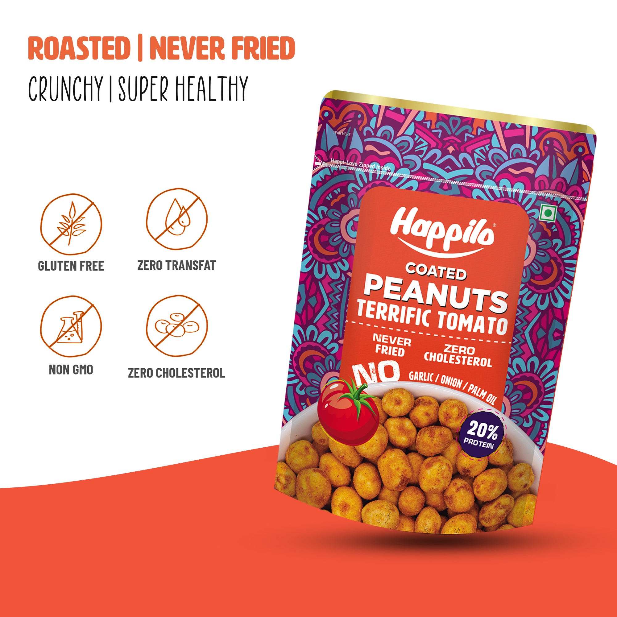 Happilo Premium Super Snack Terrific Tomato Peanut 150g, Crunchy and Nutty, High in Protein and Dietary Fibre