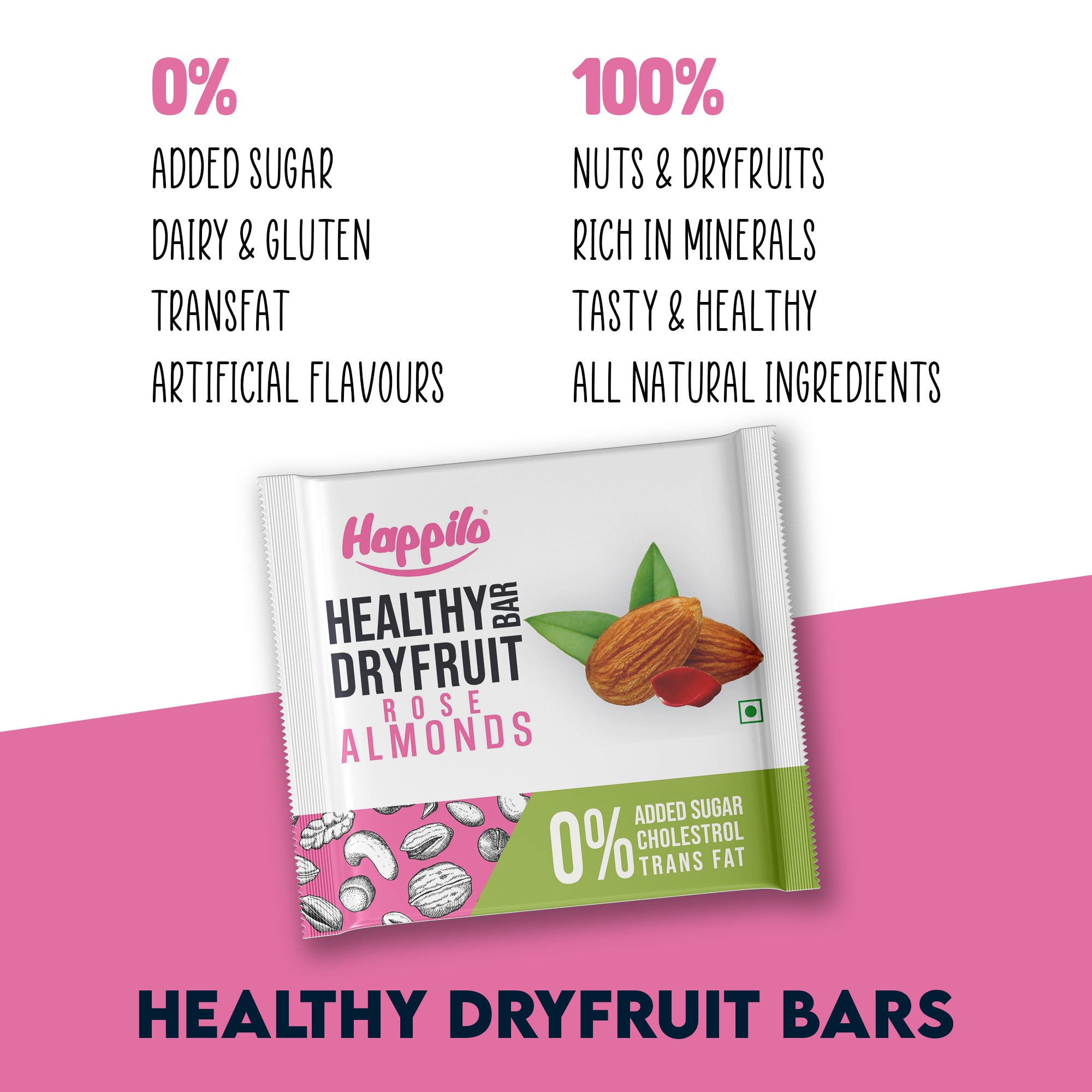 Happilo Rose Almonds Healthy Mini Dry Fruit Bar 15g