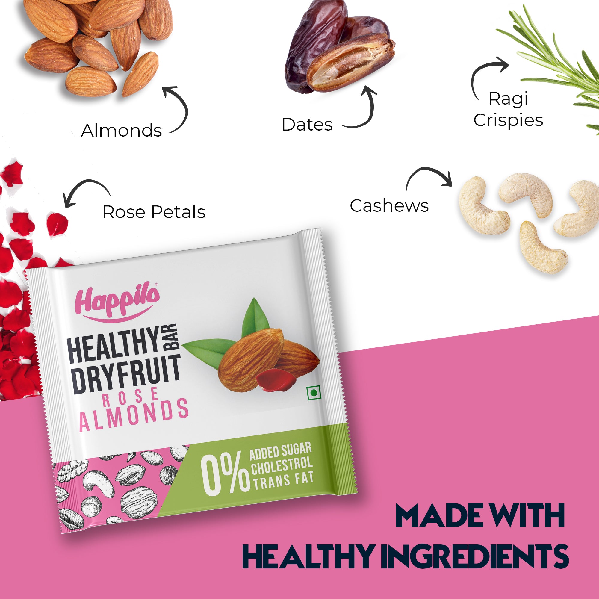 Happilo Rose Almonds Healthy Mini Dry Fruit Bar 15g