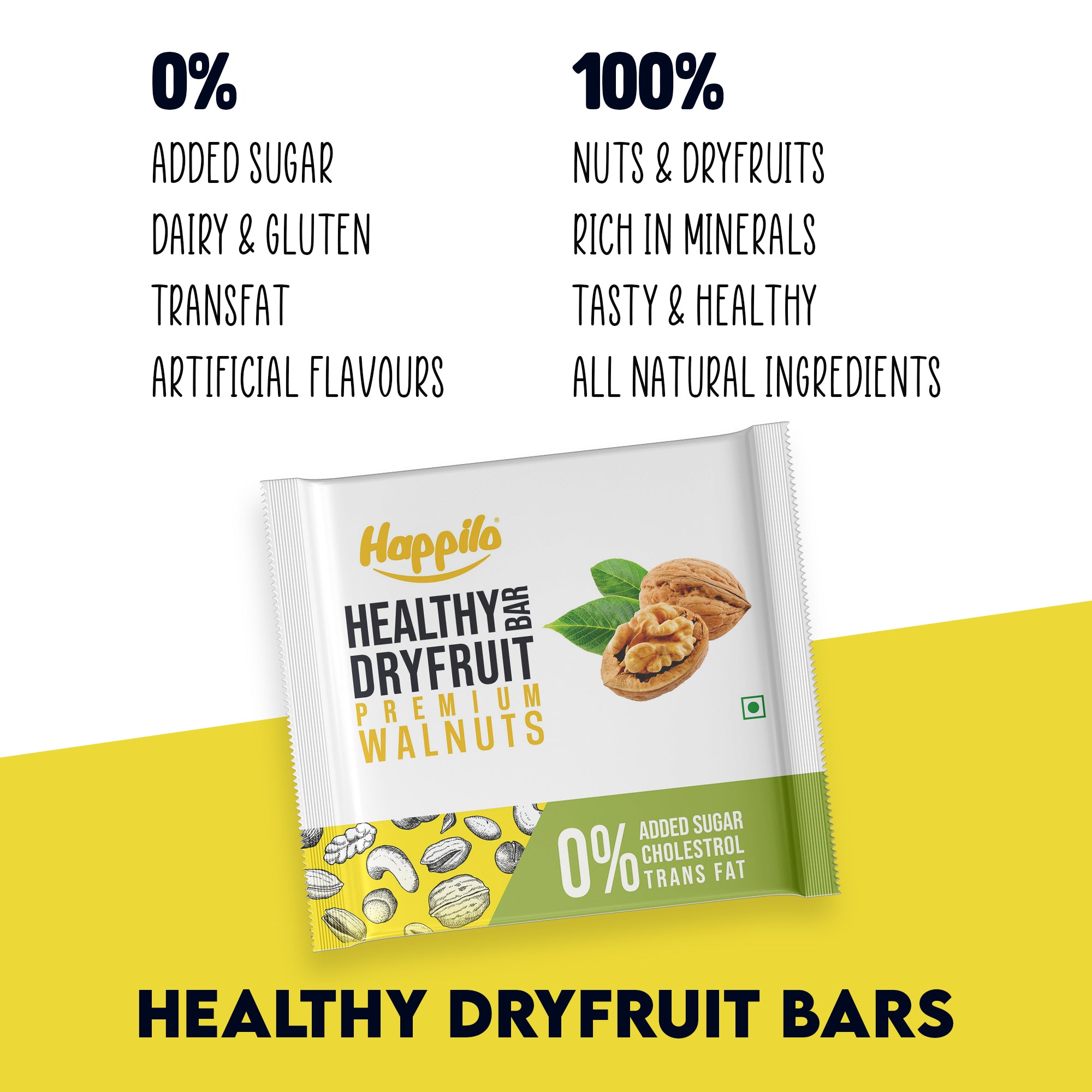 Happilo Premium Walnuts Healthy Mini Dry Fruit Bar 15g