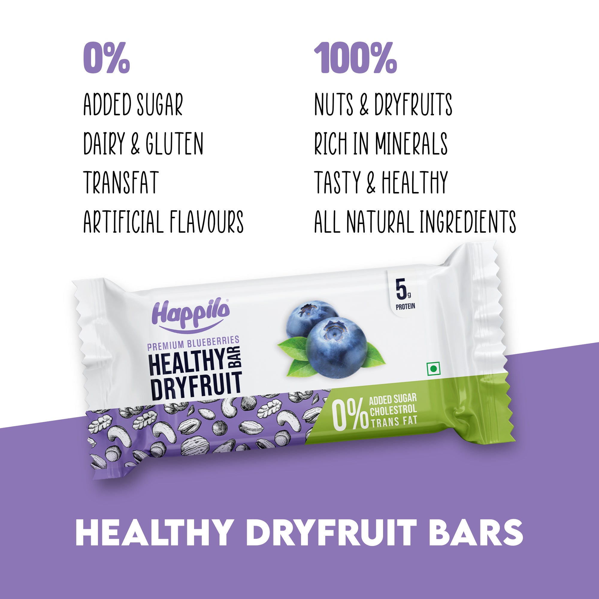 Happilo Premium Blueberries Healthy Dry Fruit Bar 35g