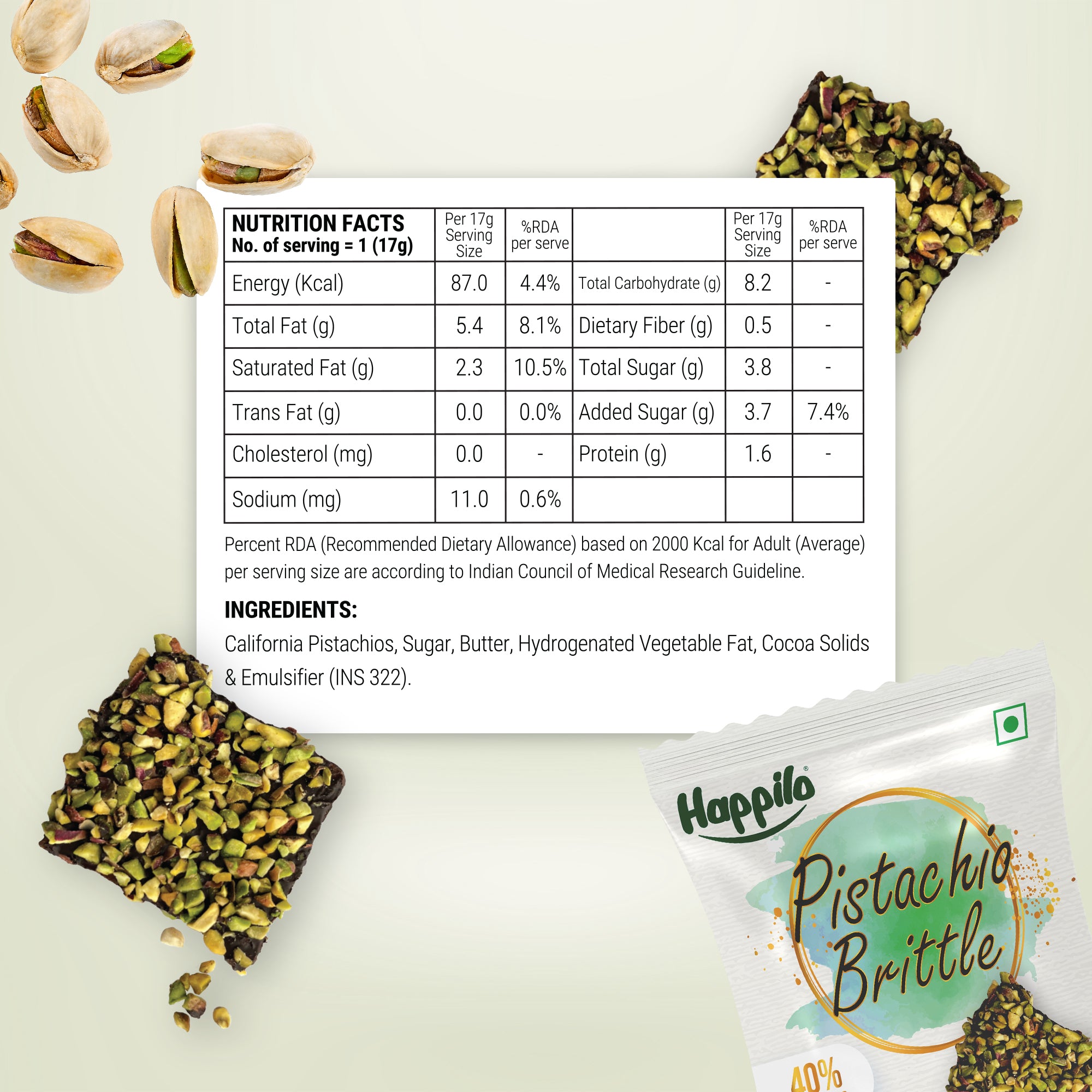 Happilo Premium Pistachios Brittle 17g