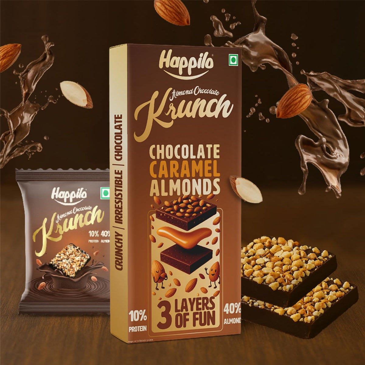 Happilo Premium Almond Chocolate Krunch Gift Pack 51g (Pack of 3, 17g)