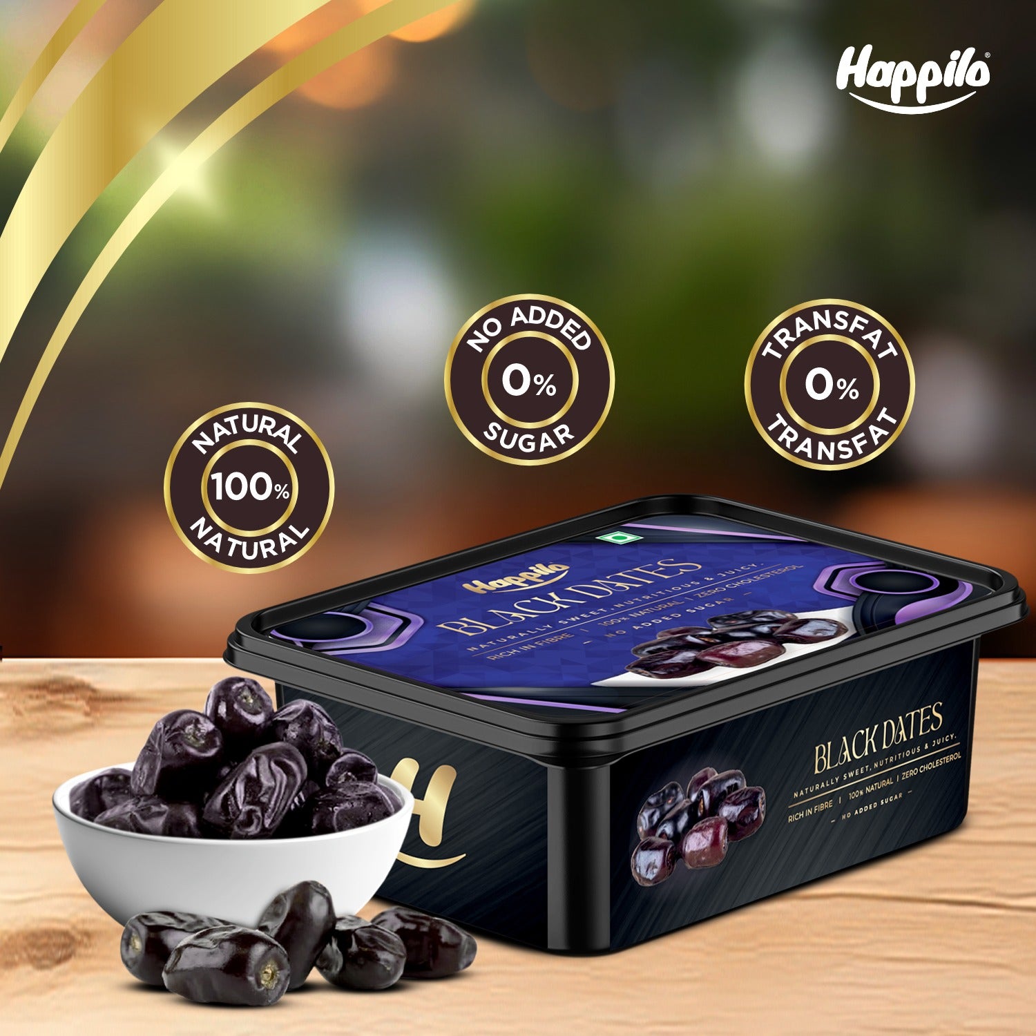 Happilo Premium Black Dry Dates Tub 500g (Pack of 2), Rich in Iron, Antixidants, Fiber and Vitamin, Chewy Texture, Natural Sweetness, No added Preservatives